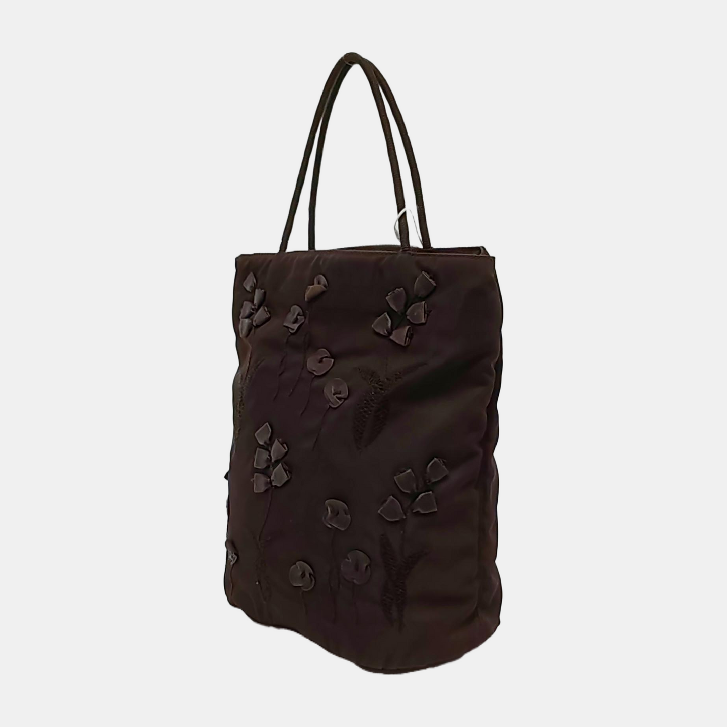 PRADA Tote bag Dark Brown Nylon Patchwork Embroidered Tote Bag Black hardware-(SKU)-947397515