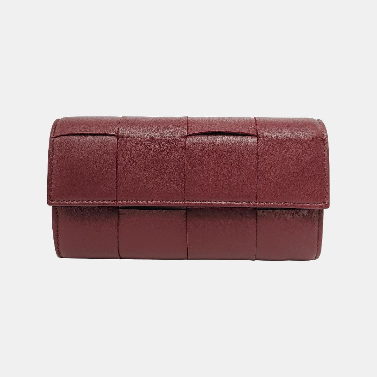 BOTTEGA VENETA IntrecciatoBurgundy Calfskin Leather Wallet-(SKU)-947453286