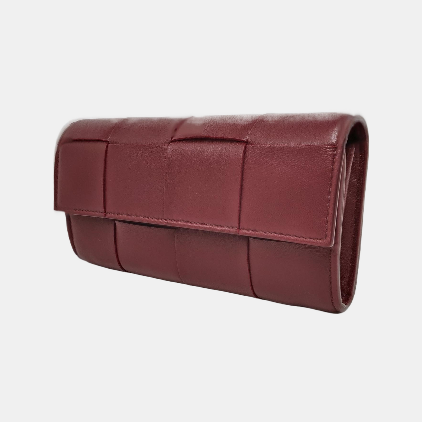 BOTTEGA VENETA IntrecciatoBurgundy Calfskin Leather Wallet-(SKU)-947453286