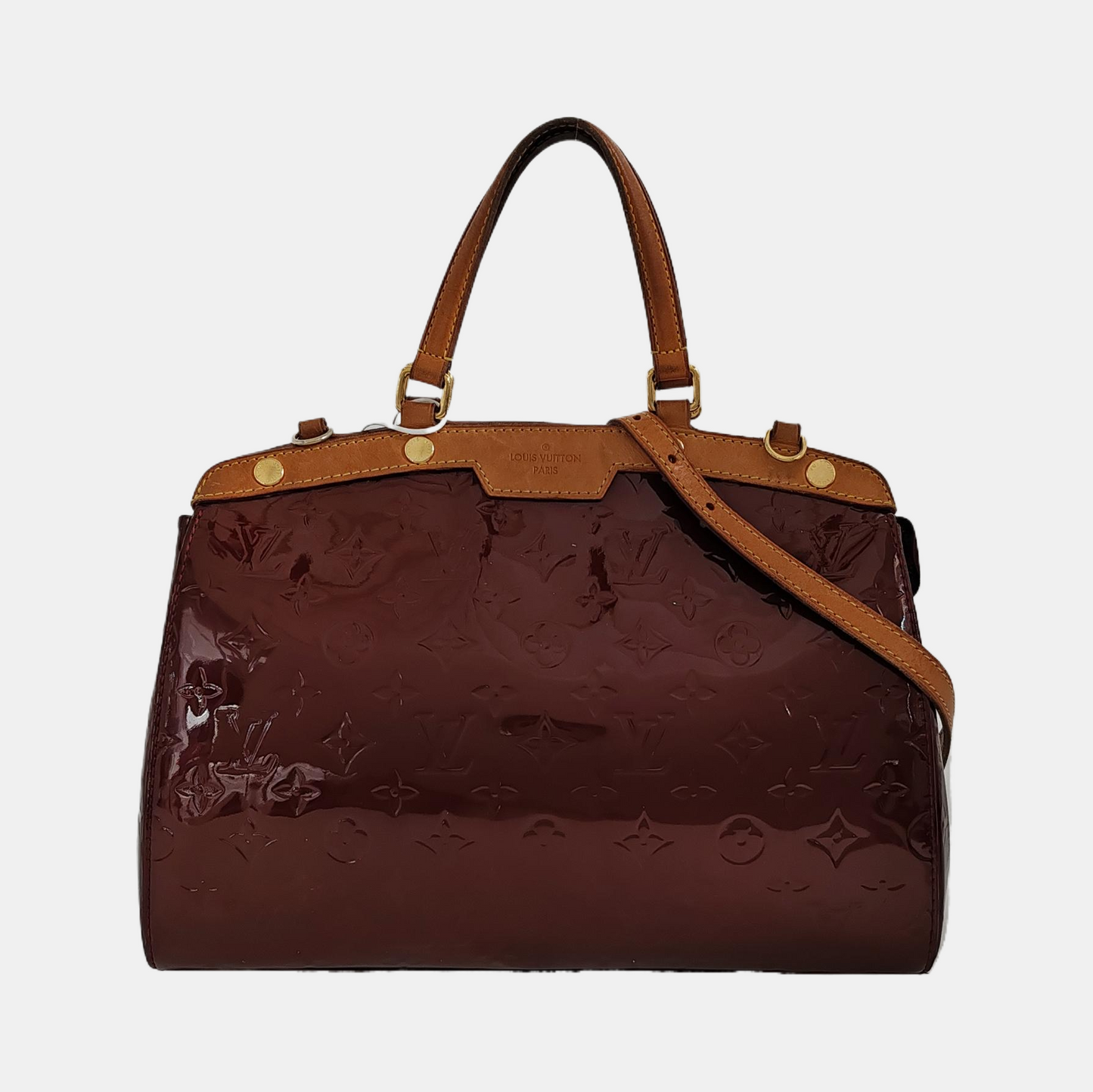 LOUIS VUITTON BREA Burgundy Patent Leather Monogrammed Grained Handbag Shoulder Bag Golden hardware Removable shoulder strap-(SKU)-13772850