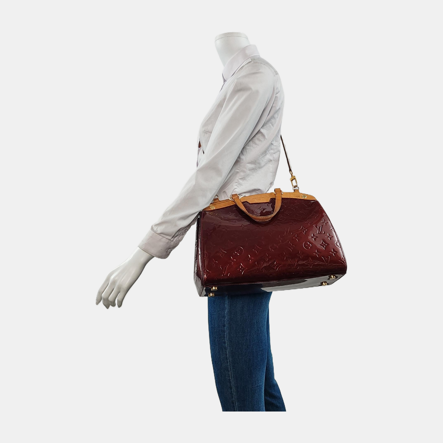LOUIS VUITTON BREA Burgundy Patent Leather Monogrammed Grained Handbag Shoulder Bag Golden hardware Removable shoulder strap-(SKU)-13772850