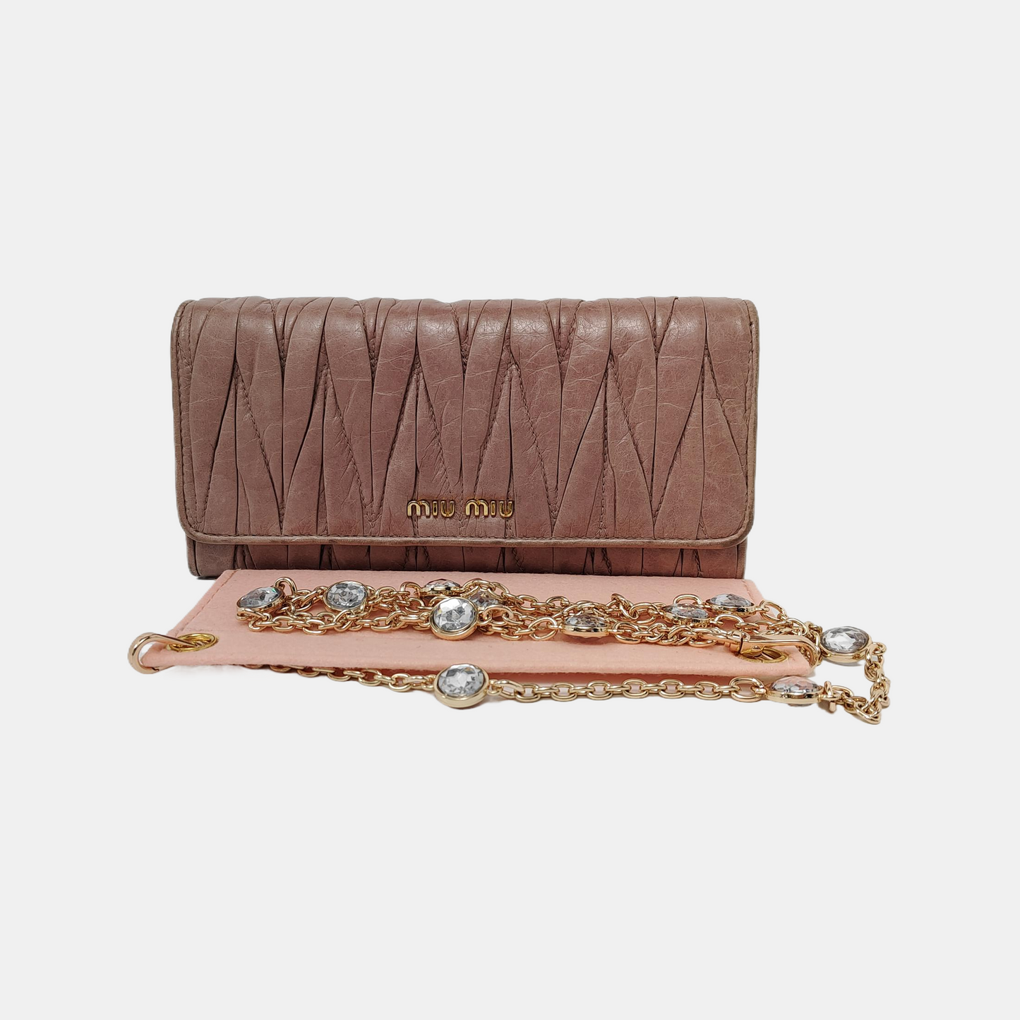 Miu Miu Light Pink Calf Leather Wallet Golden hardware-(SKU)-947592085