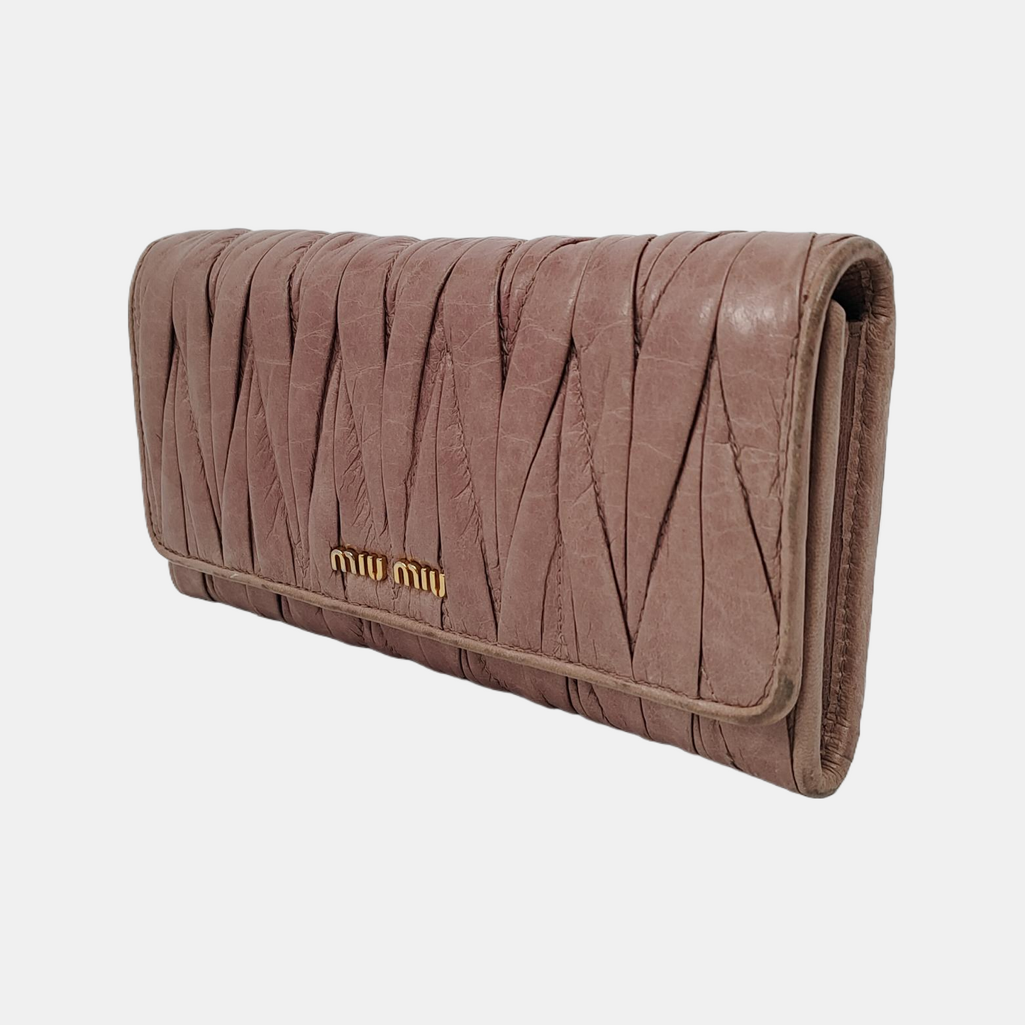 Miu Miu Light Pink Calf Leather Wallet Golden hardware-(SKU)-947592085
