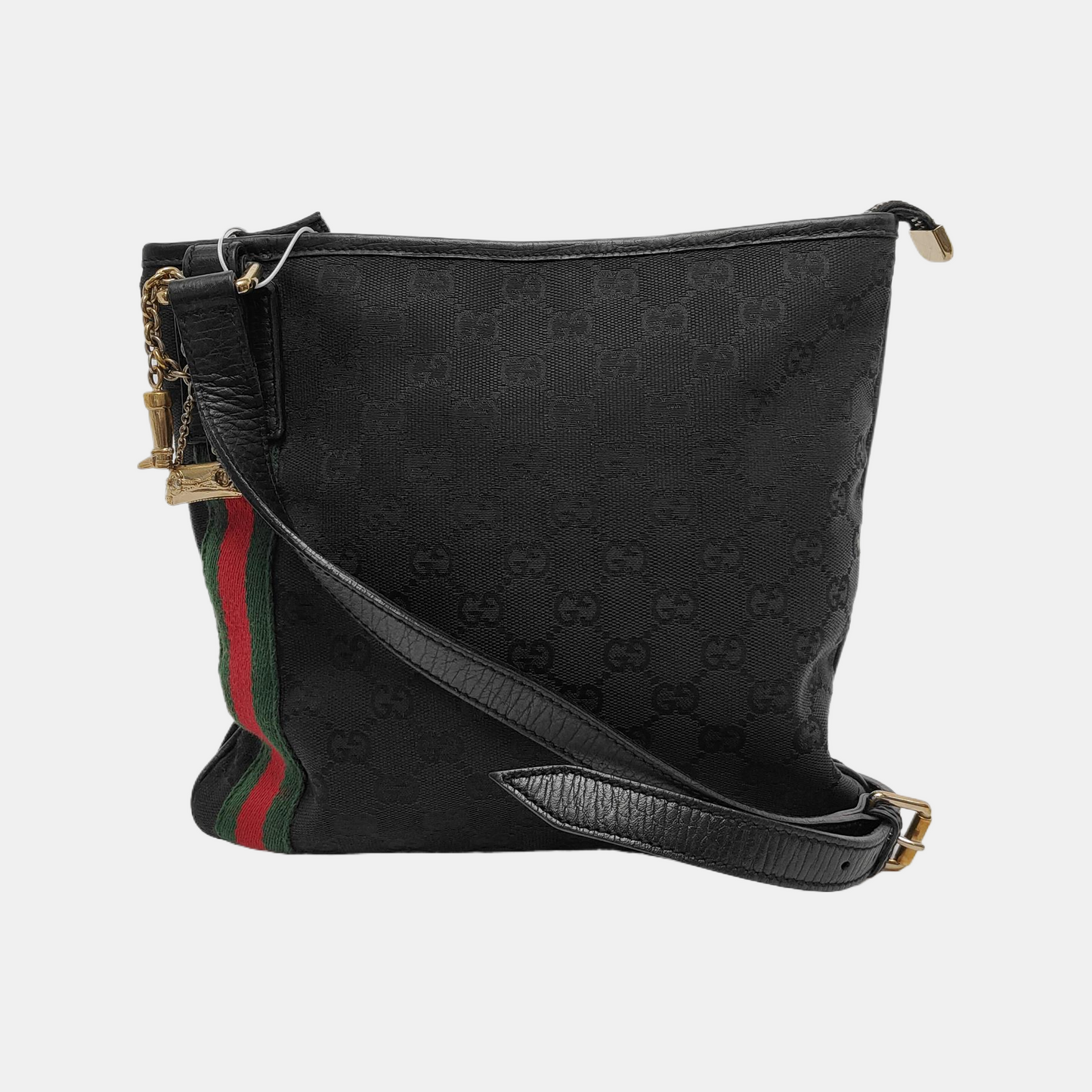 GUCCI Black Coated Canvas Monogrammed Single Shoulder Bag Sling Golden hardware-(SKU)-947676708