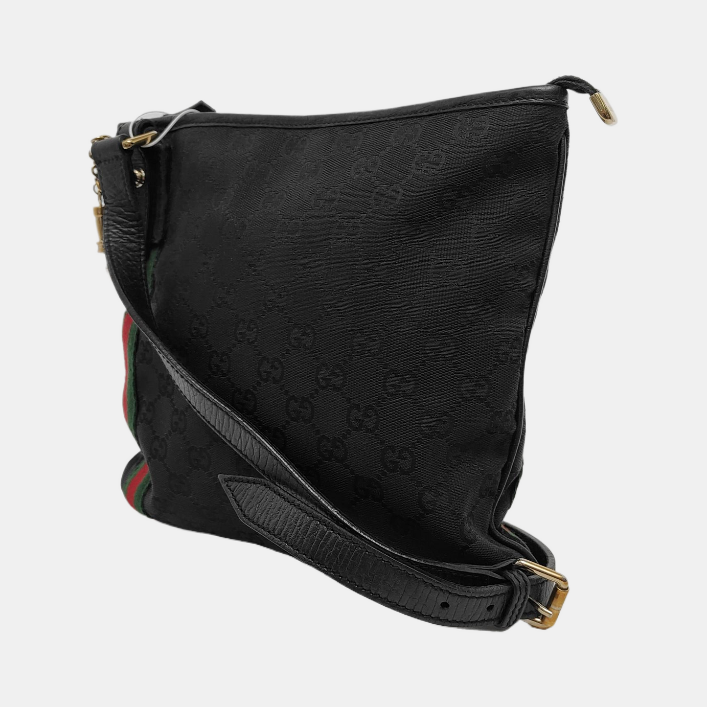 GUCCI Black Coated Canvas Monogrammed Single Shoulder Bag Sling Golden hardware-(SKU)-947676708