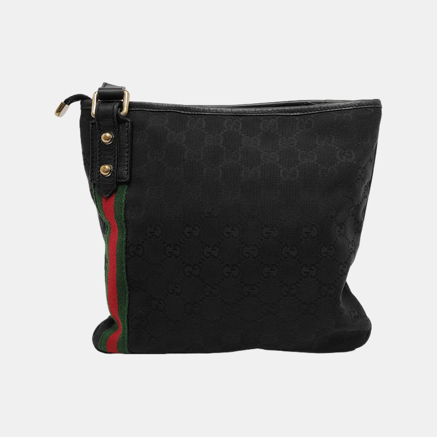 GUCCI Black Coated Canvas Monogrammed Single Shoulder Bag Sling Golden hardware-(SKU)-947676708