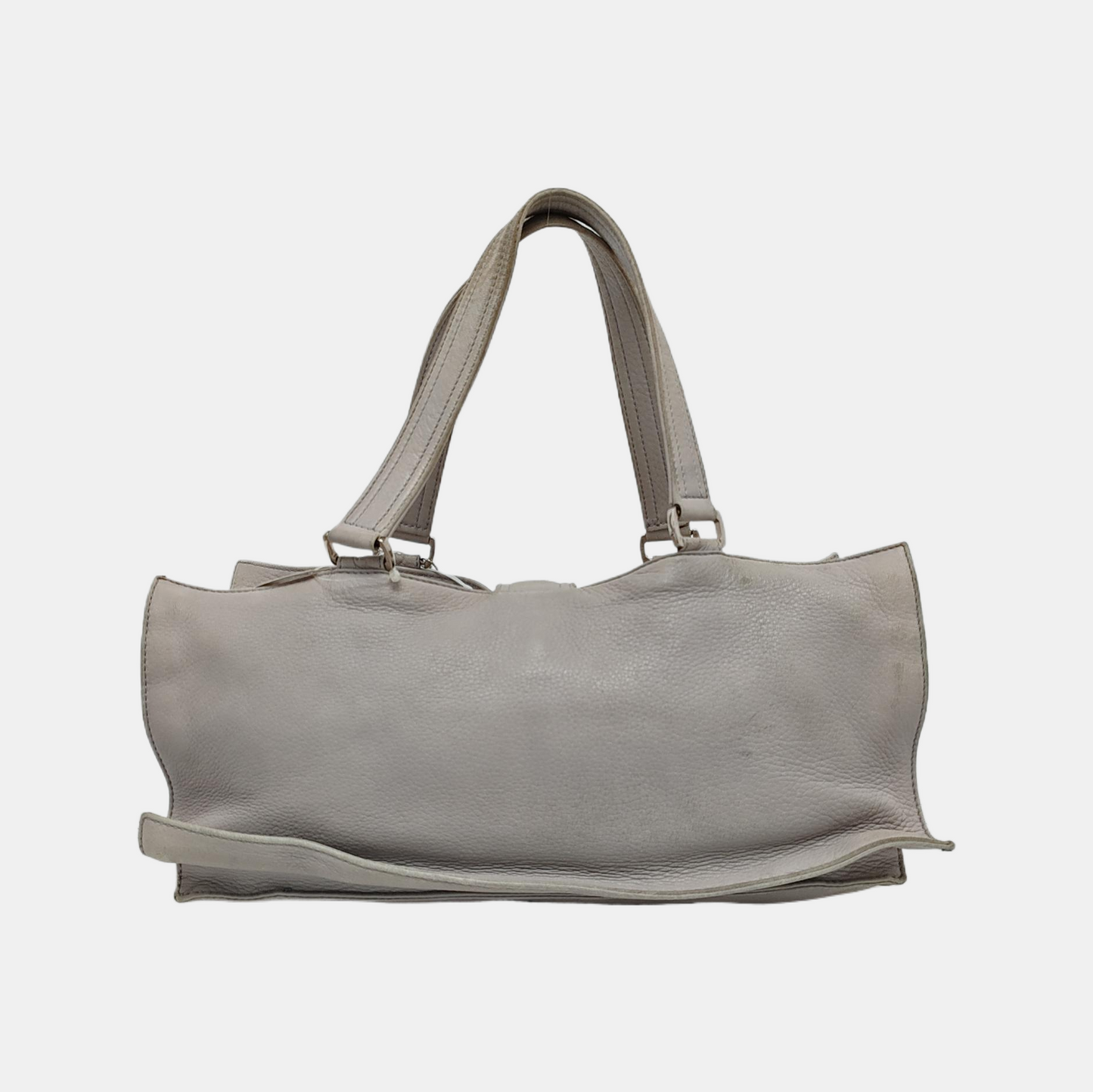 CELINE White Leather Tote Bag Single Shoulder Bag Silver Hardware-(SKU)-947607989