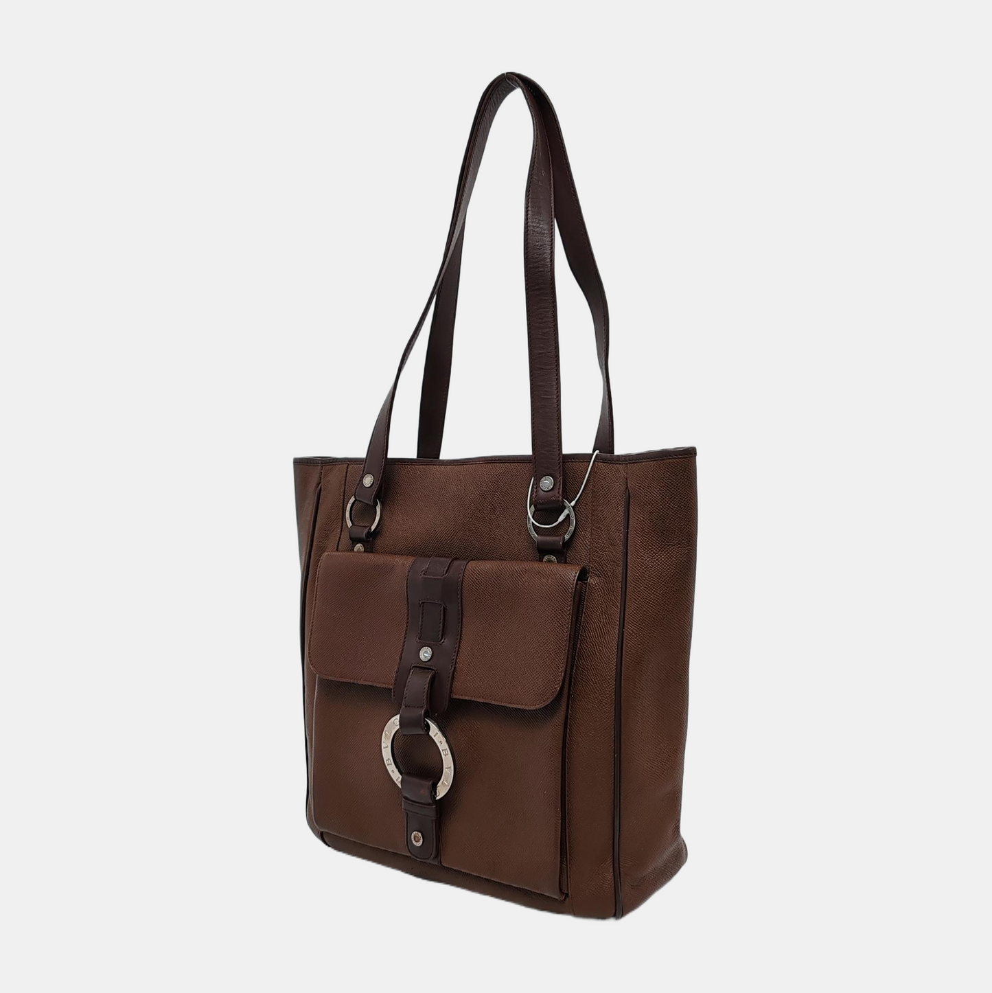 BVLGARI LOGO MANIA Brown Leather Circle Single Shoulder Bag Silver Hardware-(SKU)-947607333