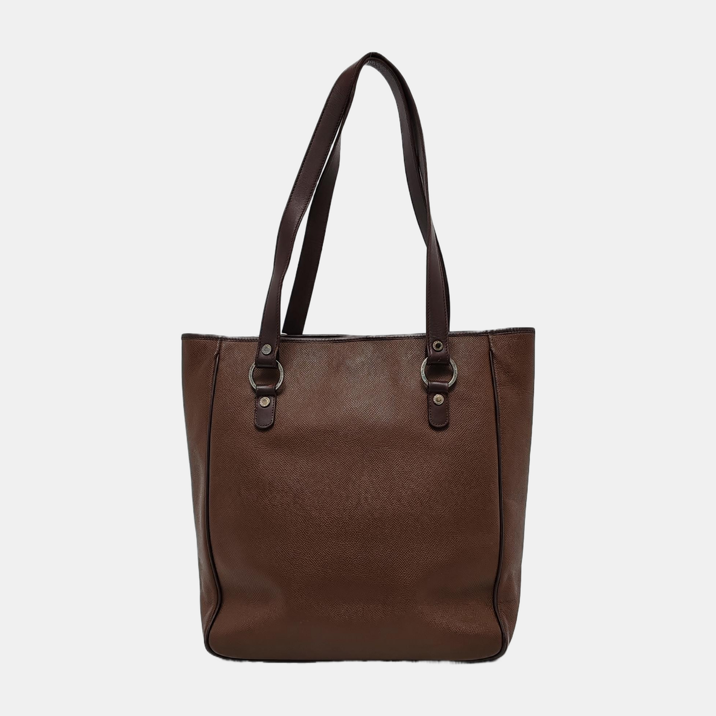 BVLGARI LOGO MANIA Brown Leather Circle Single Shoulder Bag Silver Hardware-(SKU)-947607333