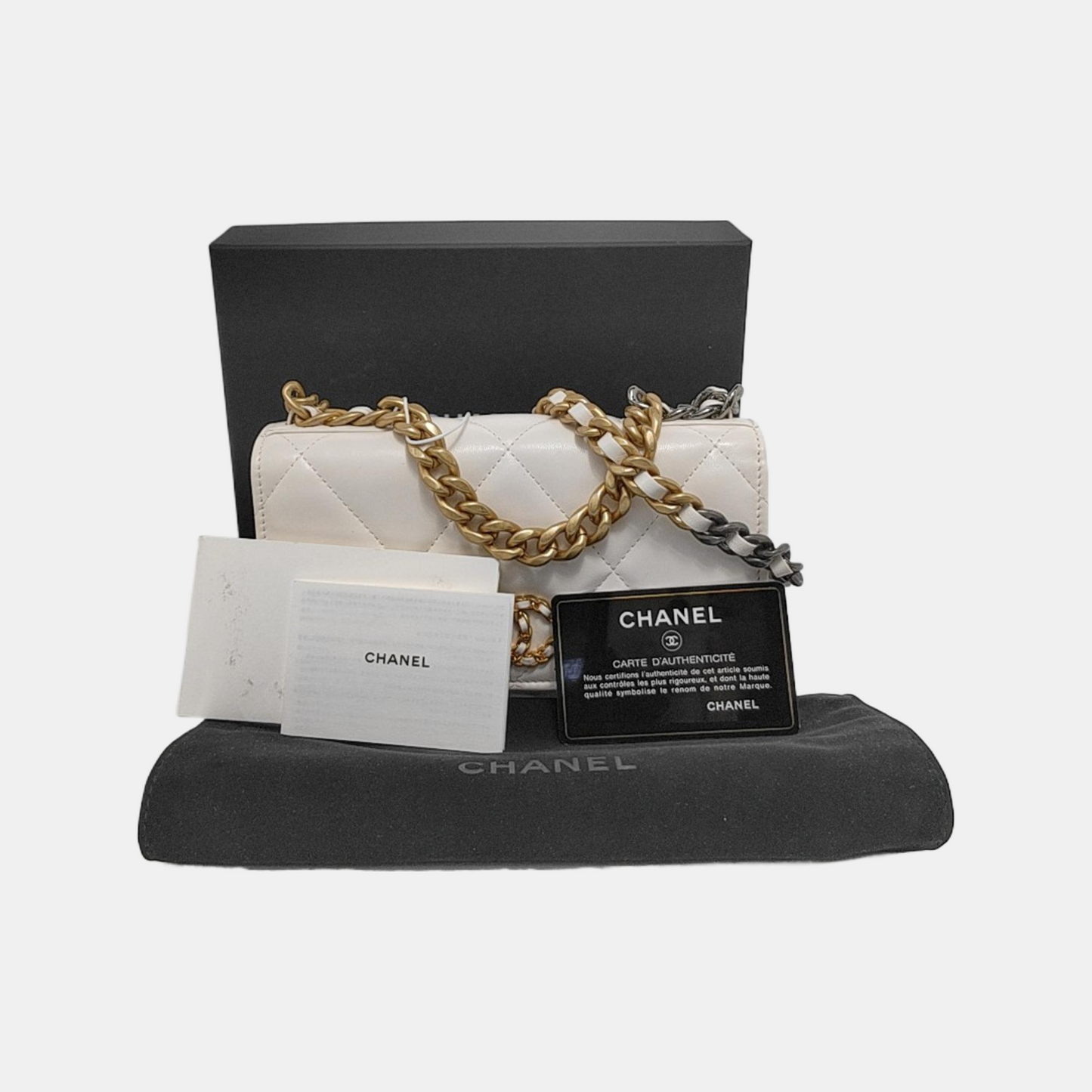 CHANEL CHANEL 19 WOC white leather quilted diamond-stitched shoulder bag handbag crossbody bag gold silver ruthenium hardware 31 carat complete accessories-(SKU)-947833268