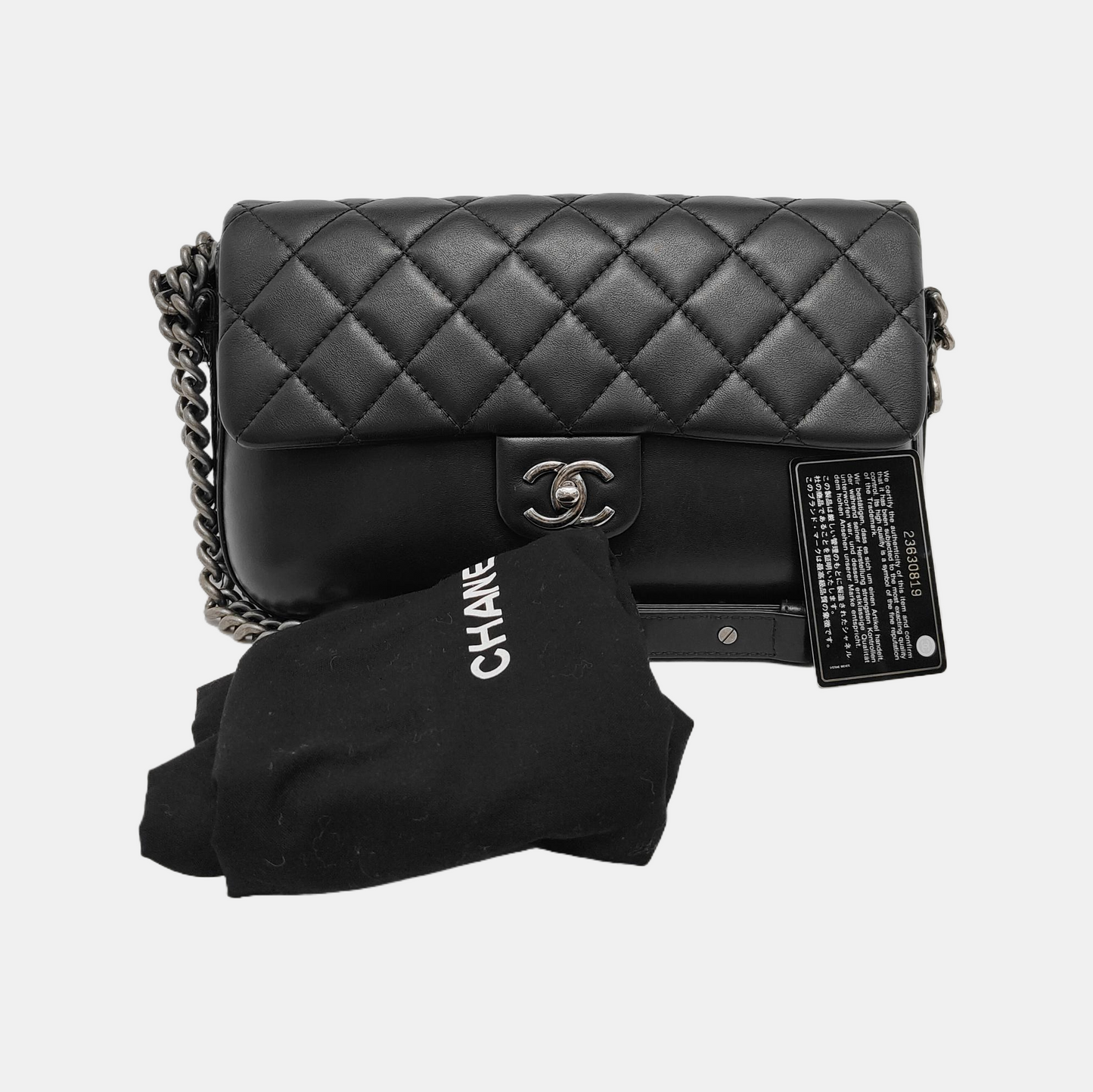 CHANEL CLASSIC FLAP Black Calfskin Quilted Shoulder Bag Tote Bag Crossbody Bag Palladium Hardware 23 Clasp-(SKU)-947760790