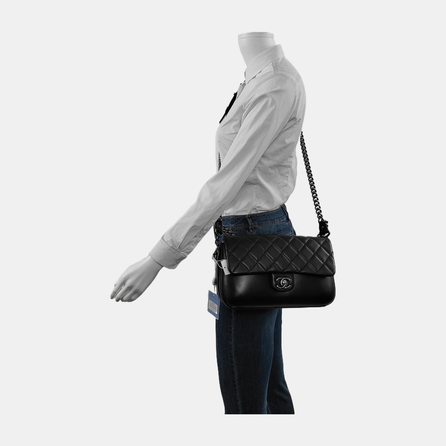 CHANEL CLASSIC FLAP Black Calfskin Quilted Shoulder Bag Tote Bag Crossbody Bag Palladium Hardware 23 Clasp-(SKU)-947760790