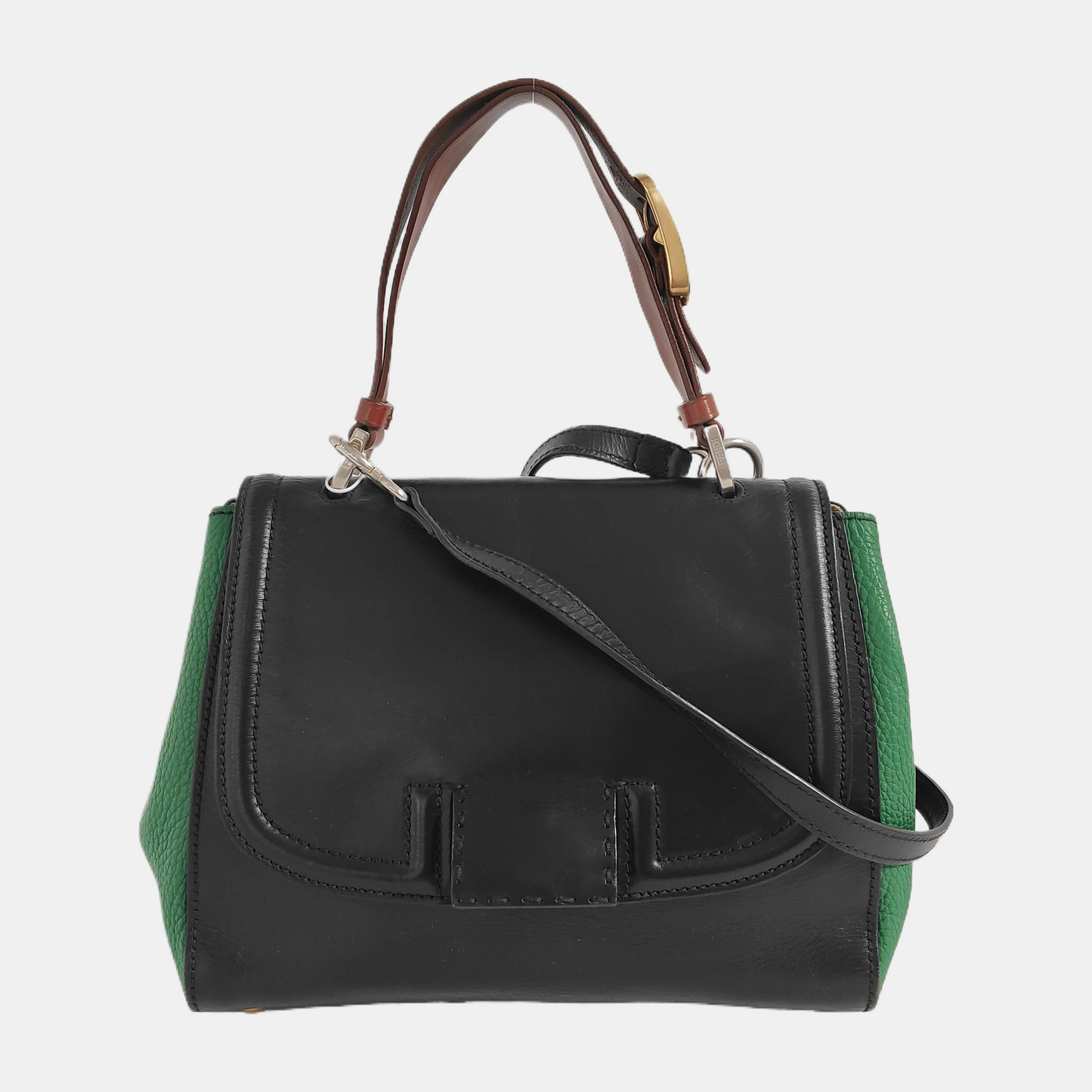 FENDI Black Calfskin Crossbody Bag Golden Silver Hardware Removable shoulder strap-(SKU)-947588628