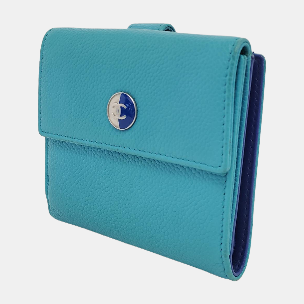 CHANEL Blue pebbled leather wallet Silver Hardware 17nan-(SKU)-947387865