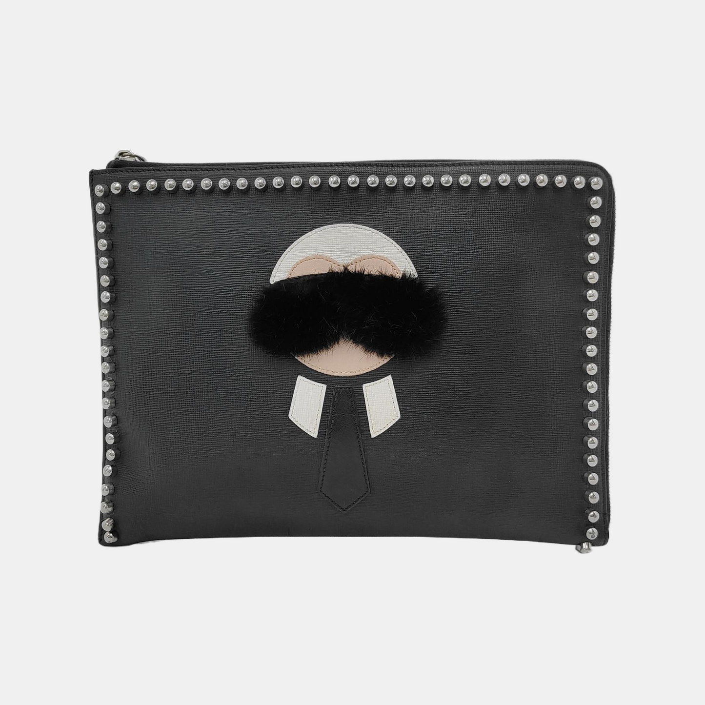 FENDI Karlito Black Leather Studs Handbag Silver Hardware-(SKU)-947968745