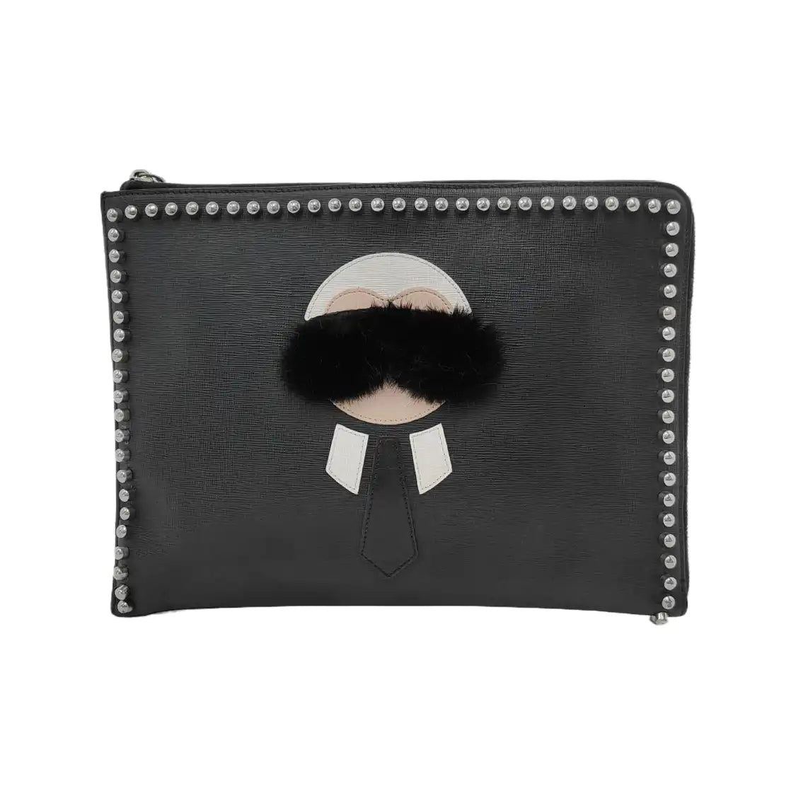 FENDI Karlito Black Leather Studs Handbag Silver Hardware-(SKU)-947968745