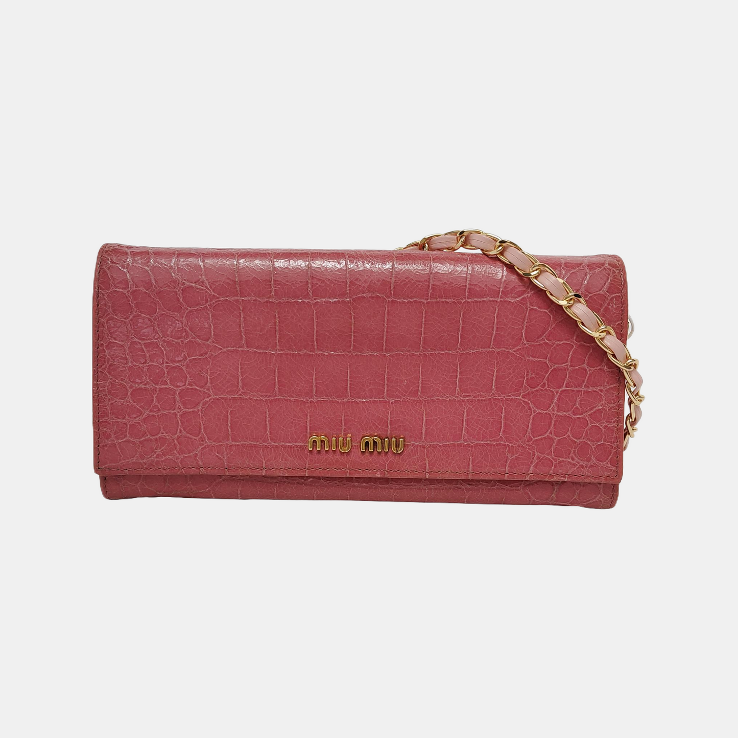 Miu Miu Pink cowhide crocodile-pattern wallet Golden hardware-(SKU)-947973740