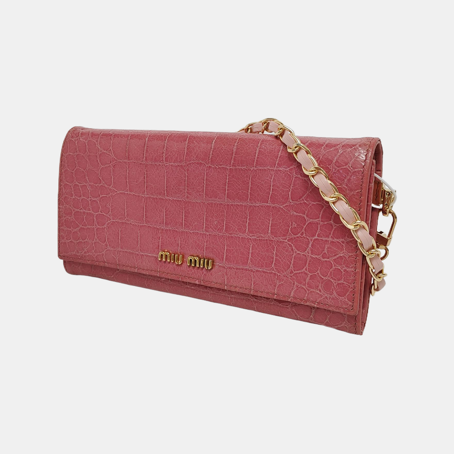 Miu Miu Pink cowhide crocodile-pattern wallet Golden hardware-(SKU)-947973740