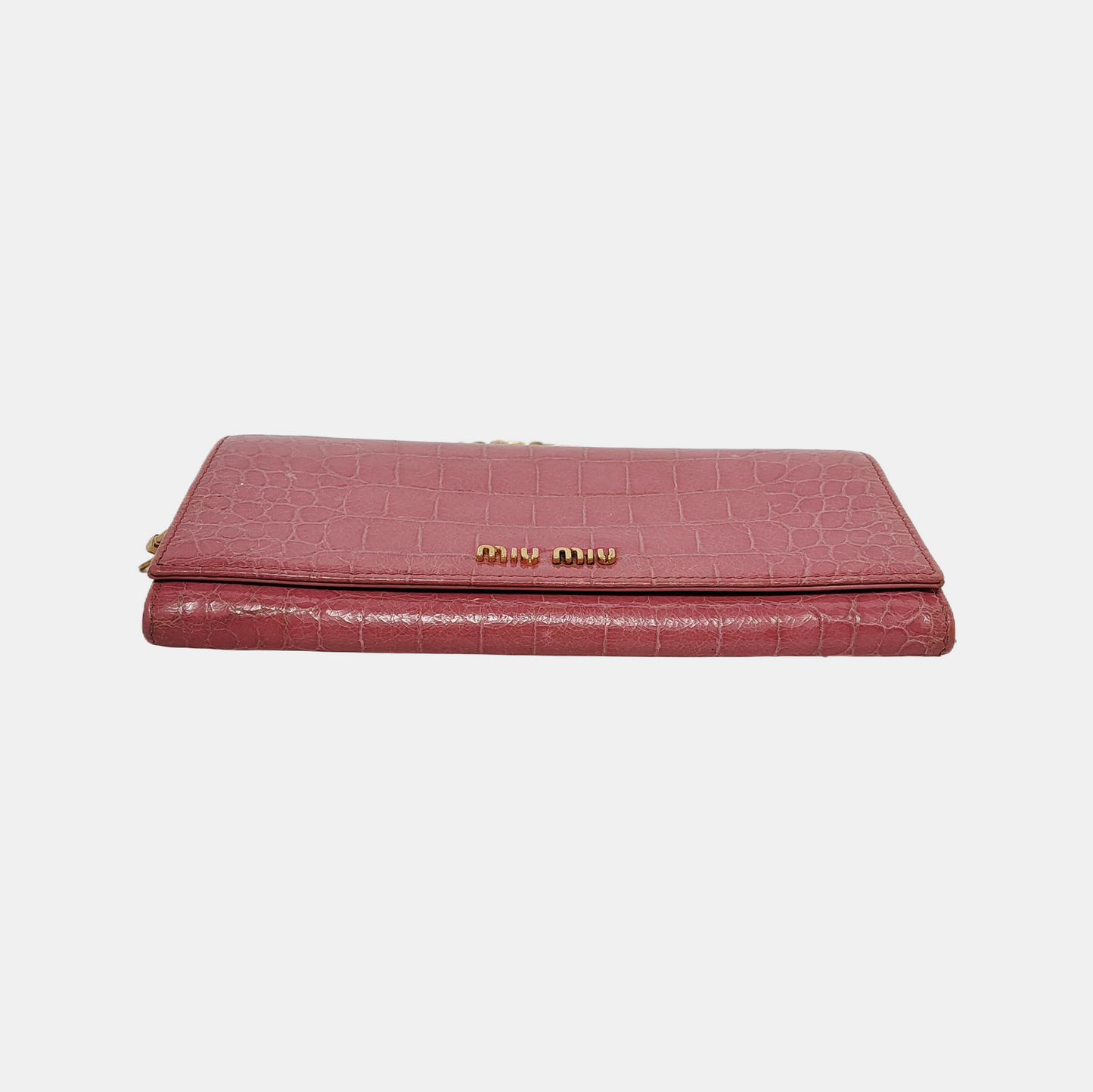 Miu Miu Pink cowhide crocodile-pattern wallet Golden hardware-(SKU)-947973740