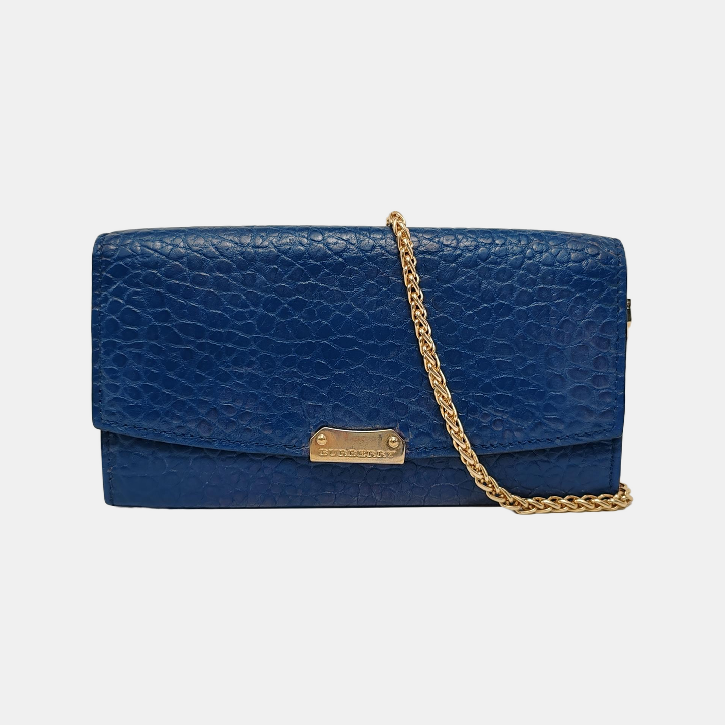 BURBERRY Langley Dark Blue Cow Leather Embossed Wallet Golden hardware-(SKU)-947970843