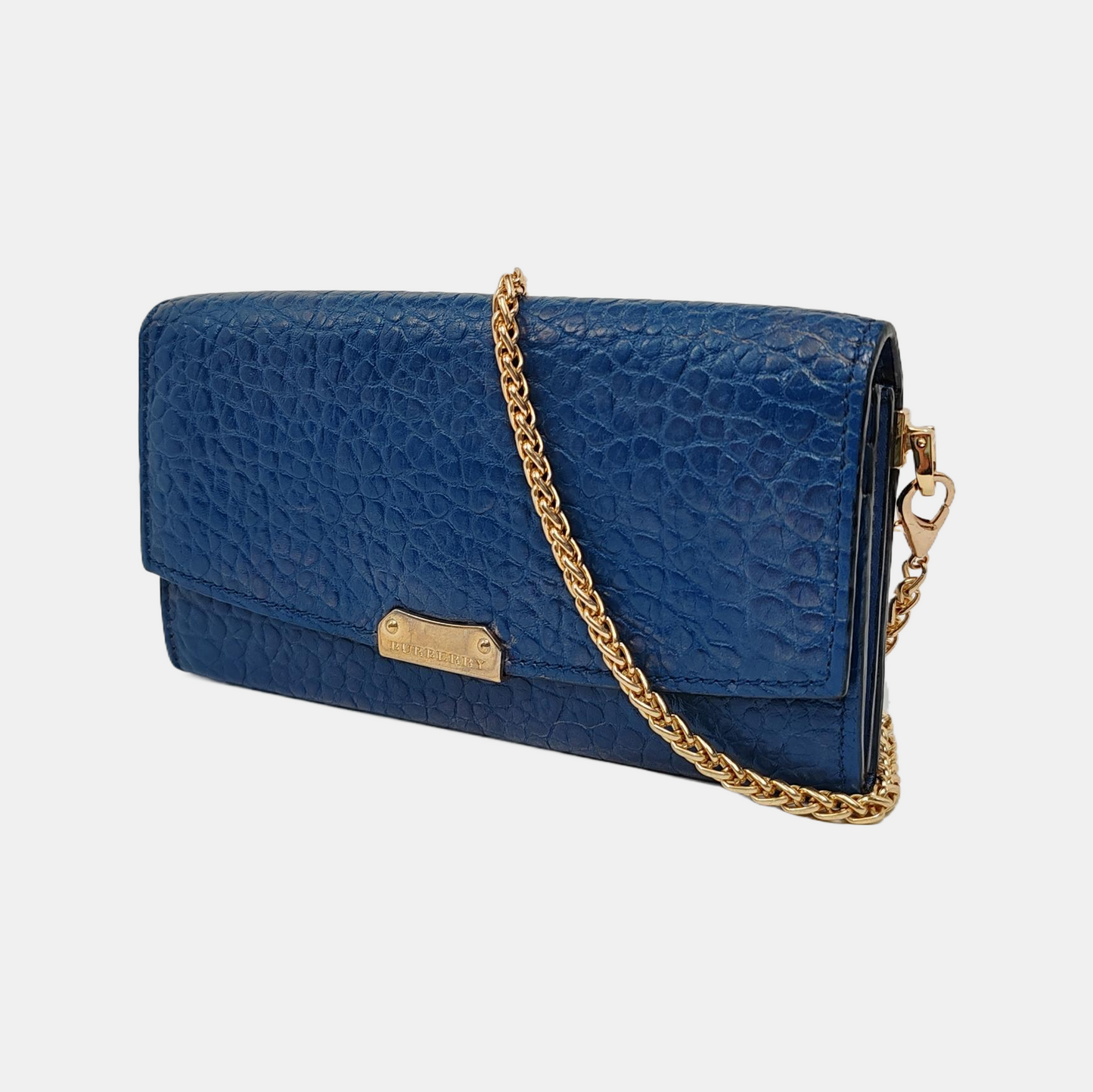 BURBERRY Langley Dark Blue Cow Leather Embossed Wallet Golden hardware-(SKU)-947970843