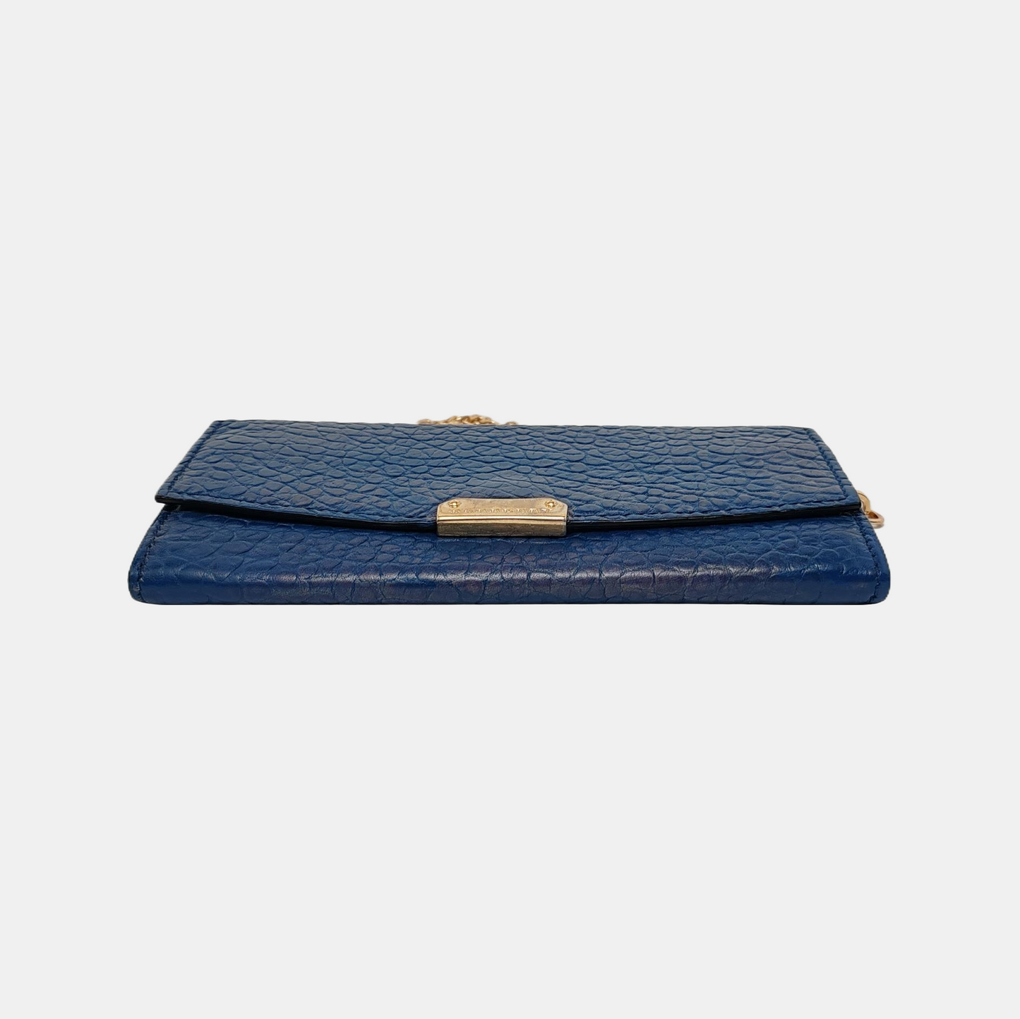 BURBERRY Langley Dark Blue Cow Leather Embossed Wallet Golden hardware-(SKU)-947970843