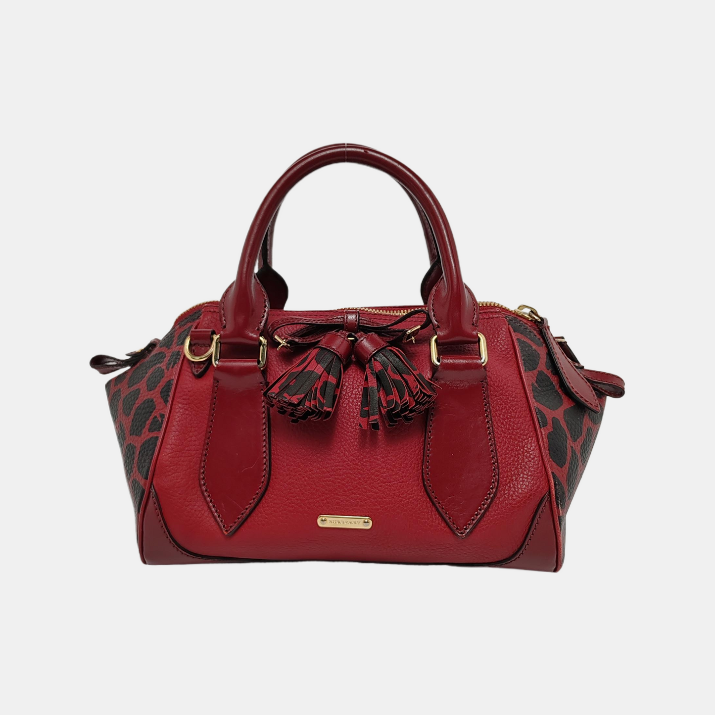 BURBERRY Red Leather Fringe Shoulder Bag Golden hardware-(SKU)-947960659