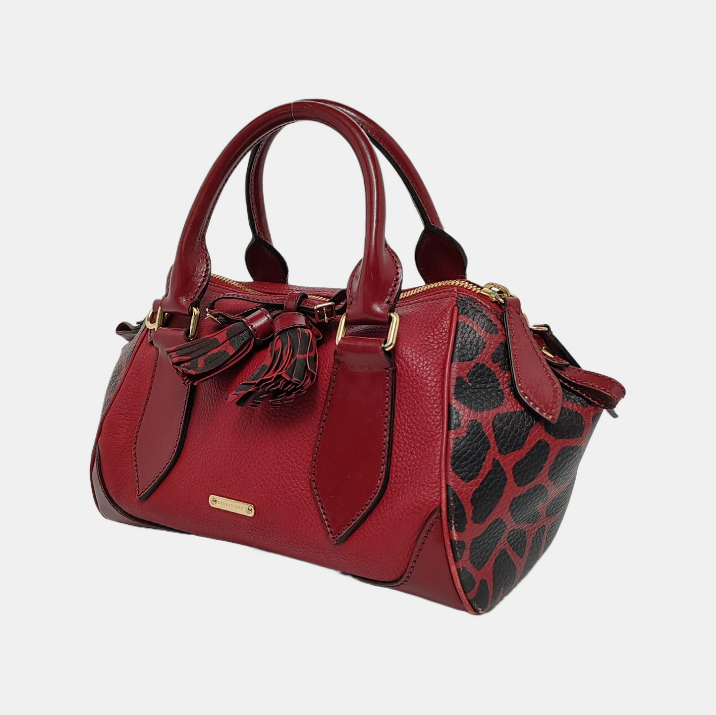BURBERRY Red Leather Fringe Shoulder Bag Golden hardware-(SKU)-947960659