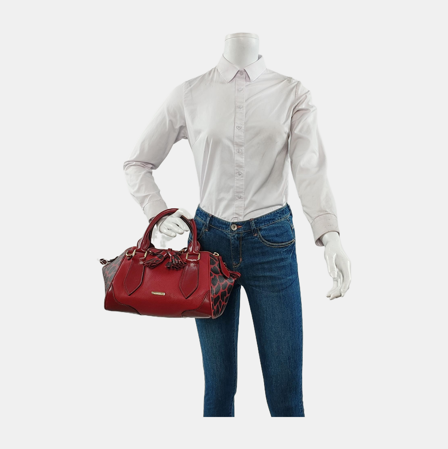 BURBERRY Red Leather Fringe Shoulder Bag Golden hardware-(SKU)-947960659