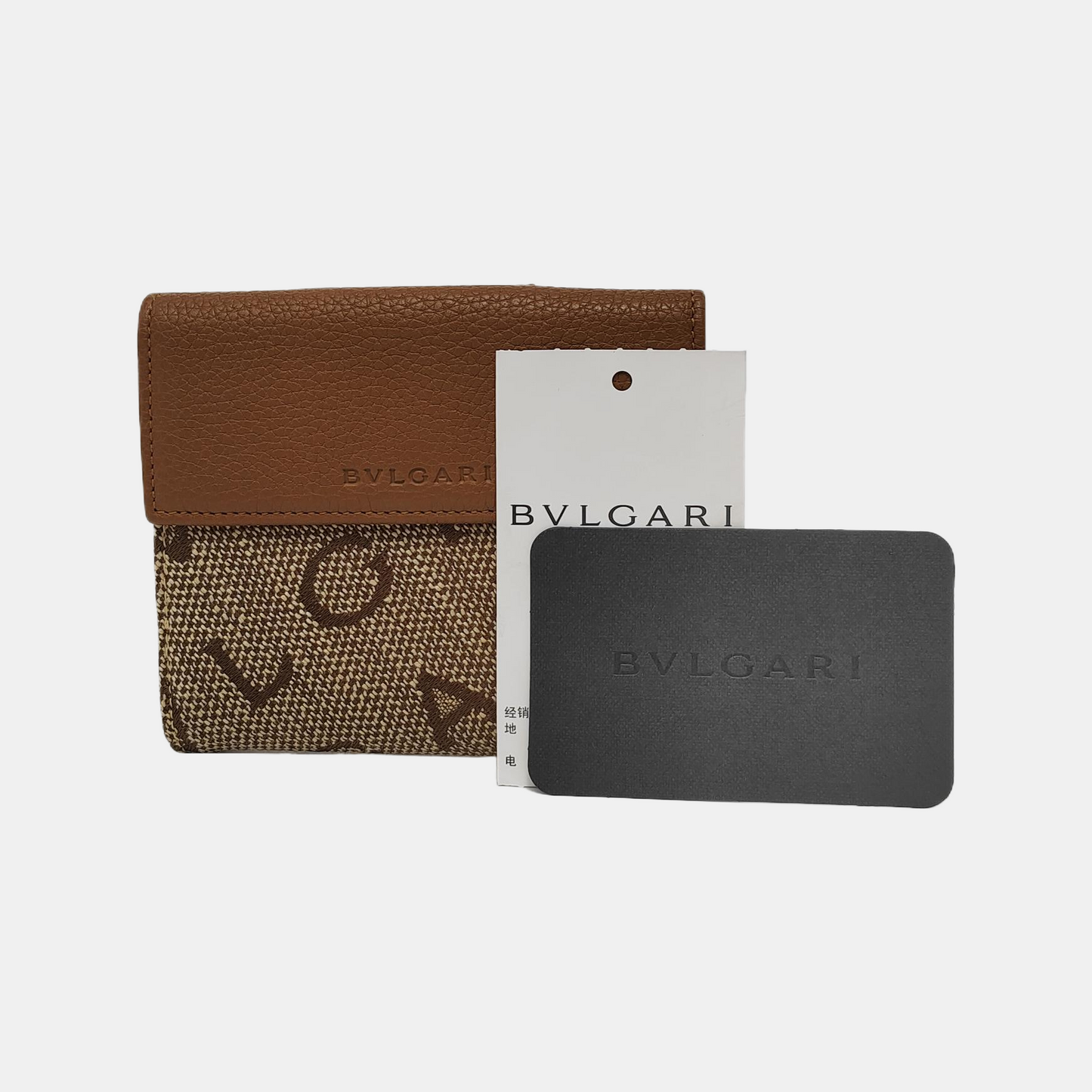 BVLGARI Khaki Fabric Money Clip Wallet Golden hardware-(SKU)-947976737