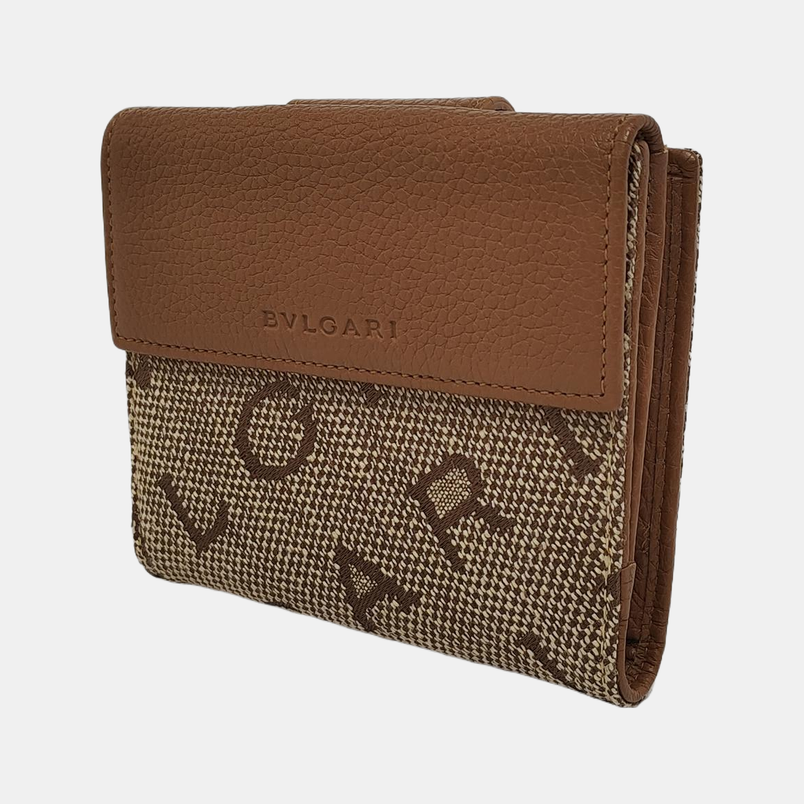 BVLGARI Khaki Fabric Money Clip Wallet Golden hardware-(SKU)-947976737