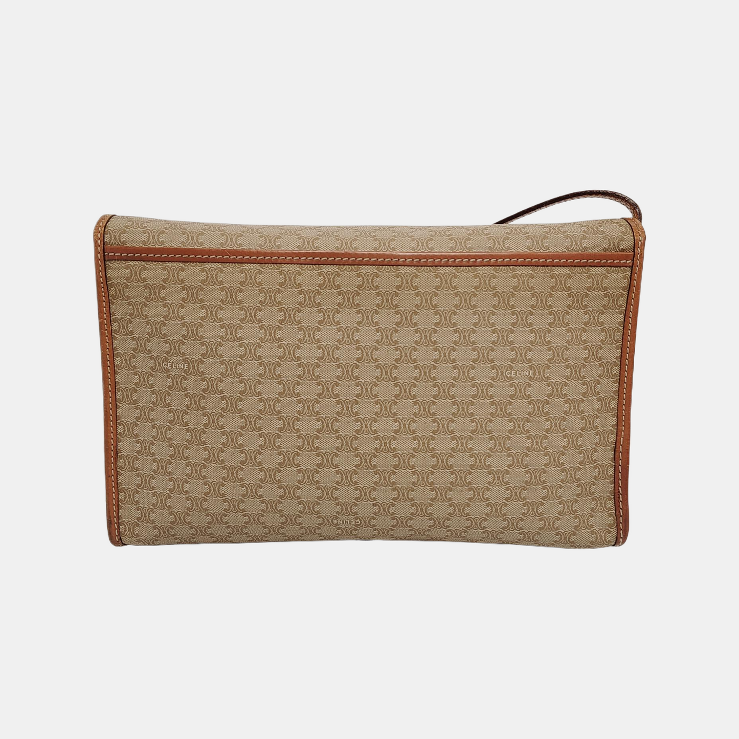 CELINE Khaki Coated Canvas Triumph Plaid Crossbody Single Shoulder Bag Golden hardware Removable shoulder strap-(SKU)-947868249