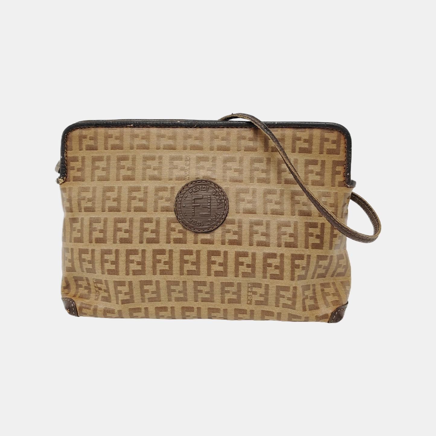 FENDI 棕色涂层帆布双F斜挎包 Silver Hardware-(SKU)-948081952