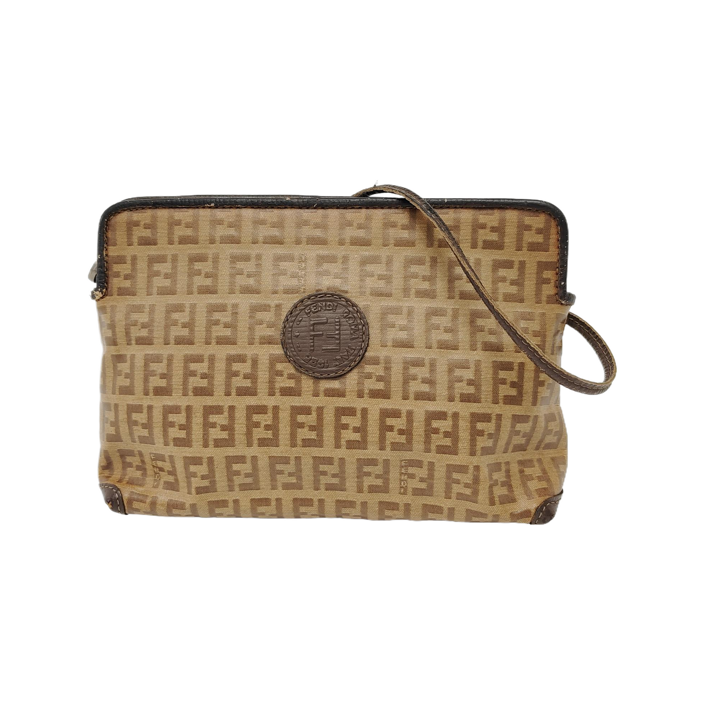 FENDI 棕色涂层帆布双F斜挎包 Silver Hardware-(SKU)-948081952