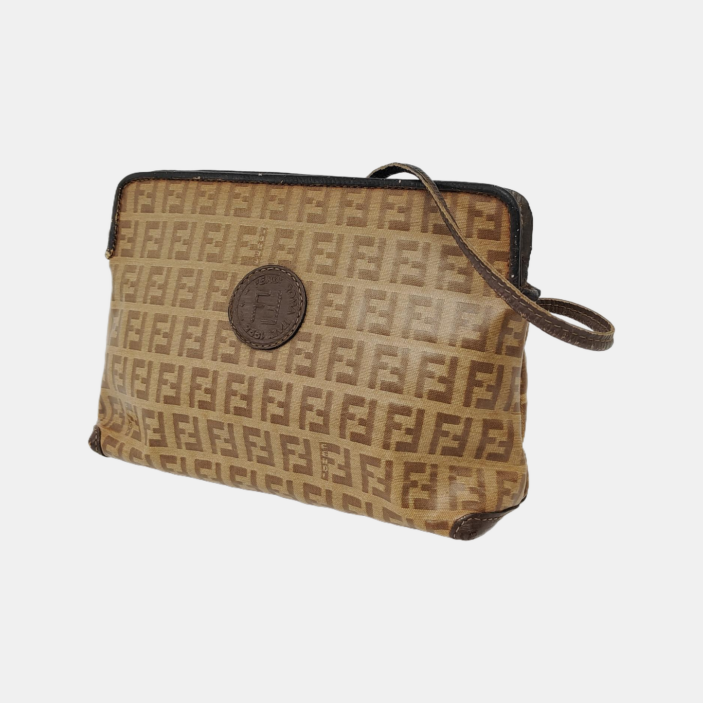 FENDI 棕色涂层帆布双F斜挎包 Silver Hardware-(SKU)-948081952