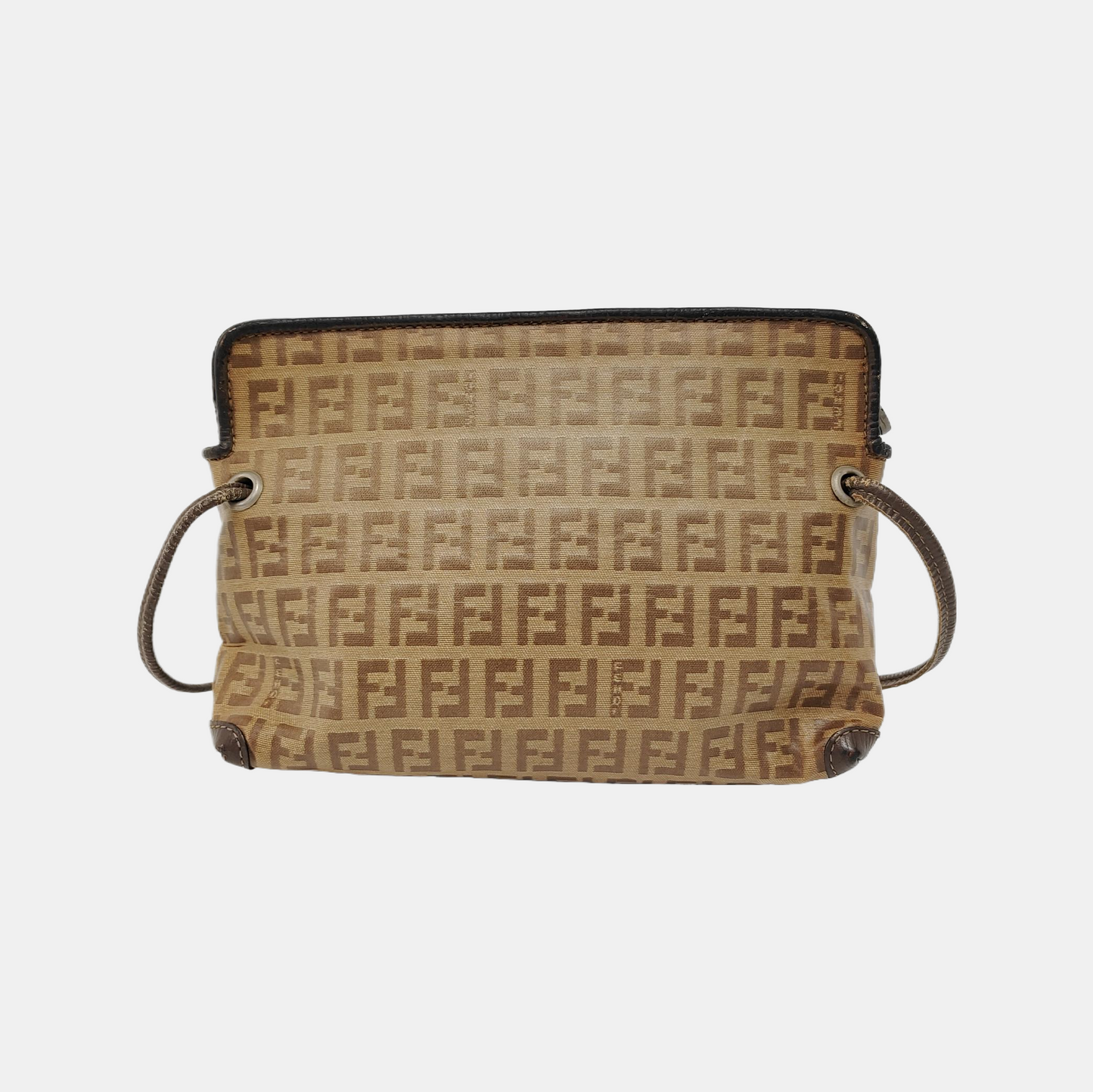 FENDI 棕色涂层帆布双F斜挎包 Silver Hardware-(SKU)-948081952