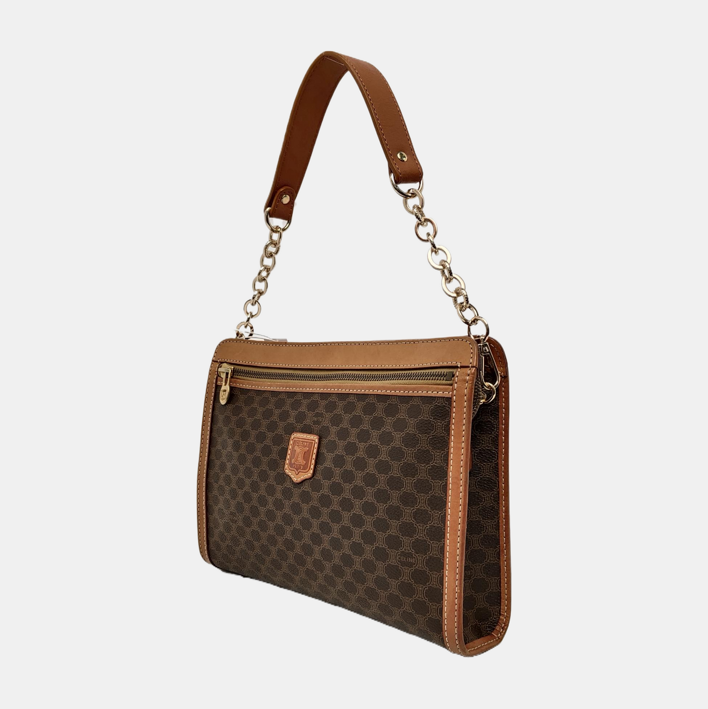 CELINE MACADAM CLUTCHES Brown Coated Canvas Triumph Clutch Golden hardware-(SKU)-947868204