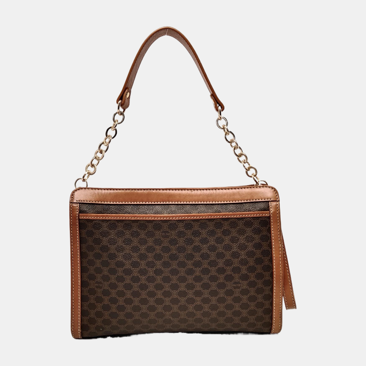 CELINE MACADAM CLUTCHES Brown Coated Canvas Triumph Clutch Golden hardware-(SKU)-947868204