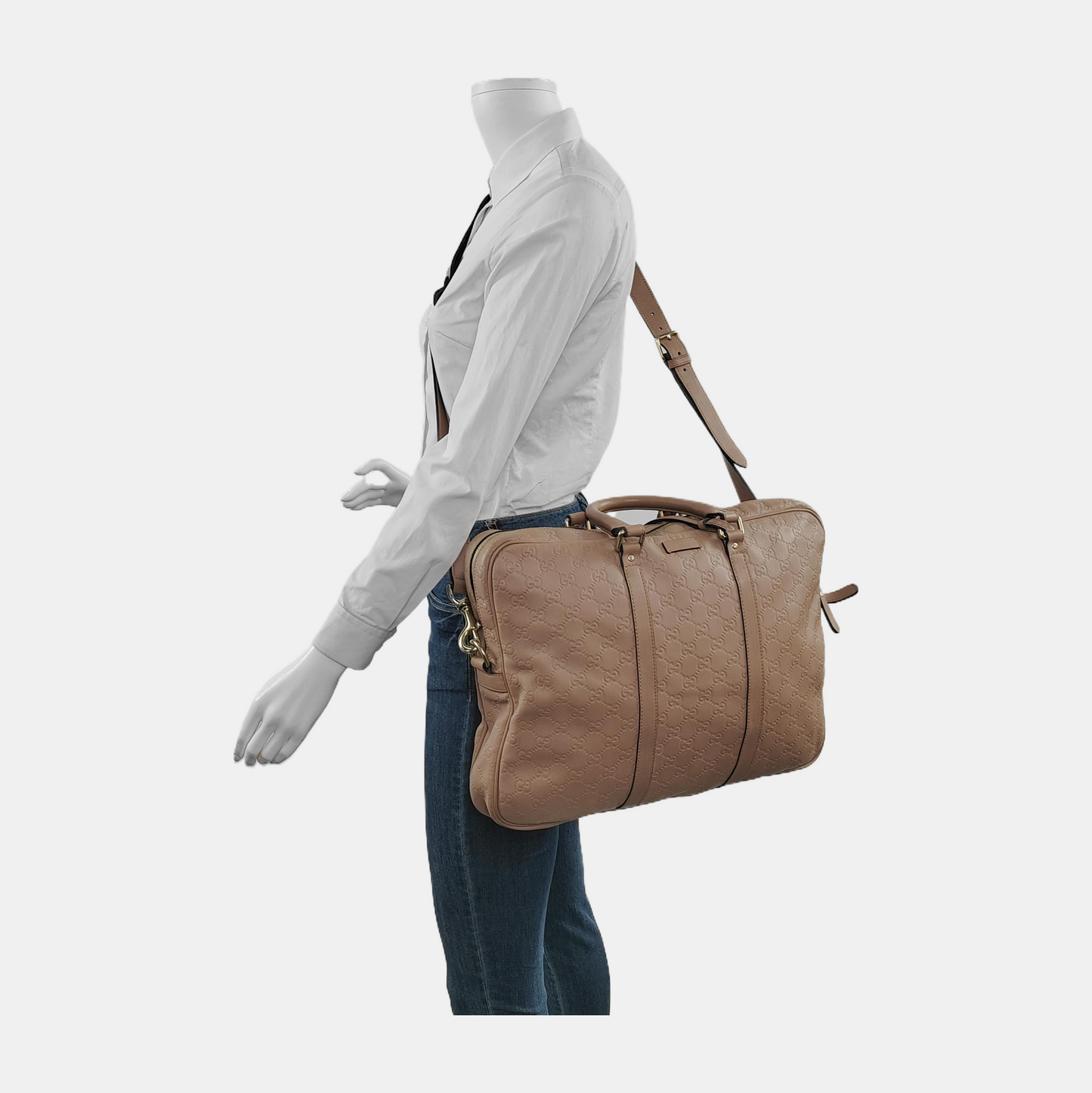 GUCCI Light Pink Cowhide Embossed Monogram Shoulder Bag Tote Bag Golden hardware Removable shoulder strap-(SKU)-947868328
