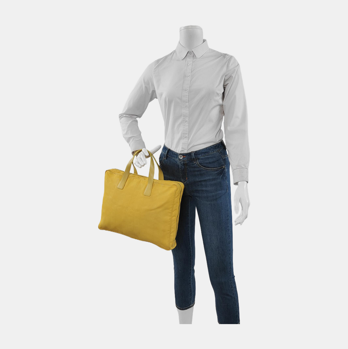 CHANEL TRAVEL LINE Yellow Canvas Ice Grid Jacquard Handbag Silver Hardware 7nan-(SKU)-948075936