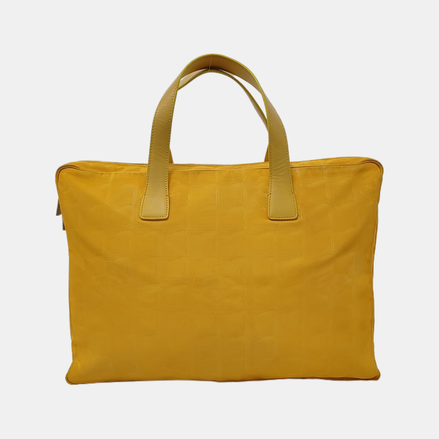 CHANEL TRAVEL LINE Yellow Canvas Ice Grid Jacquard Handbag Silver Hardware 7nan-(SKU)-948075936