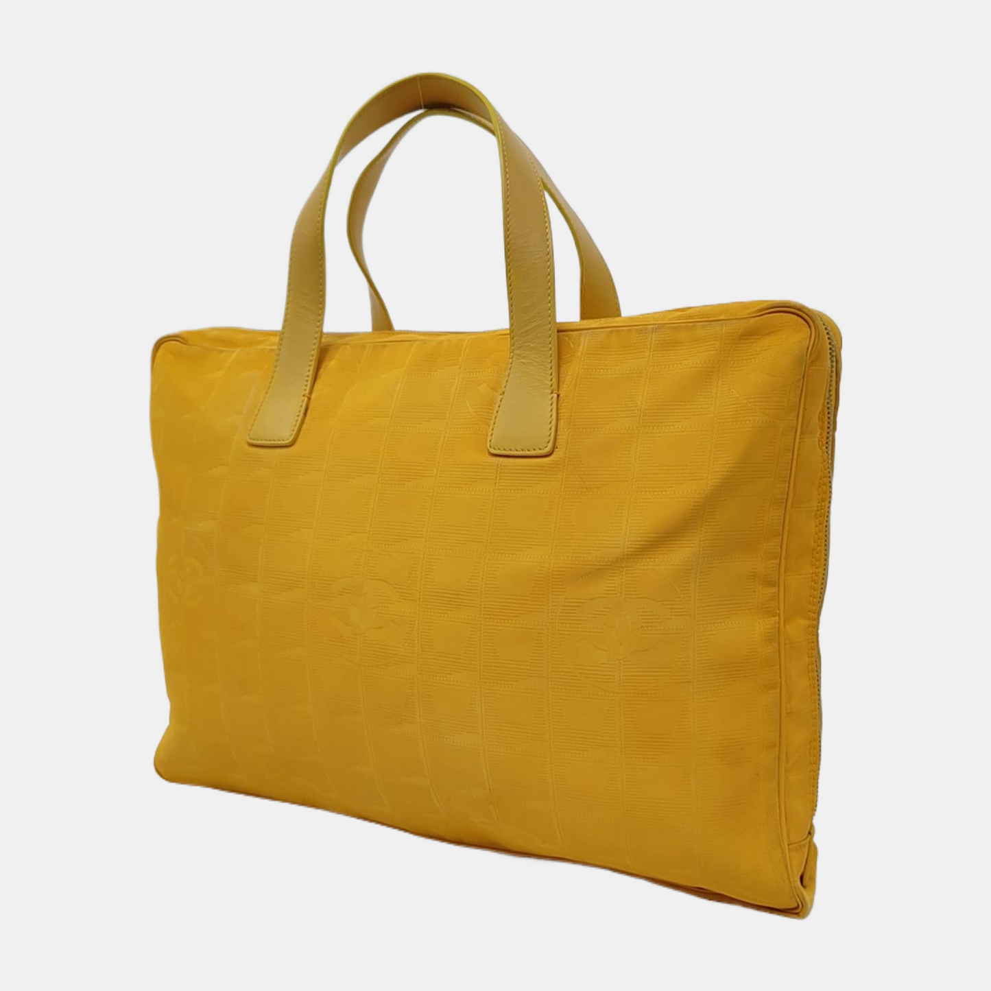 CHANEL TRAVEL LINE Yellow Canvas Ice Grid Jacquard Handbag Silver Hardware 7nan-(SKU)-948075936