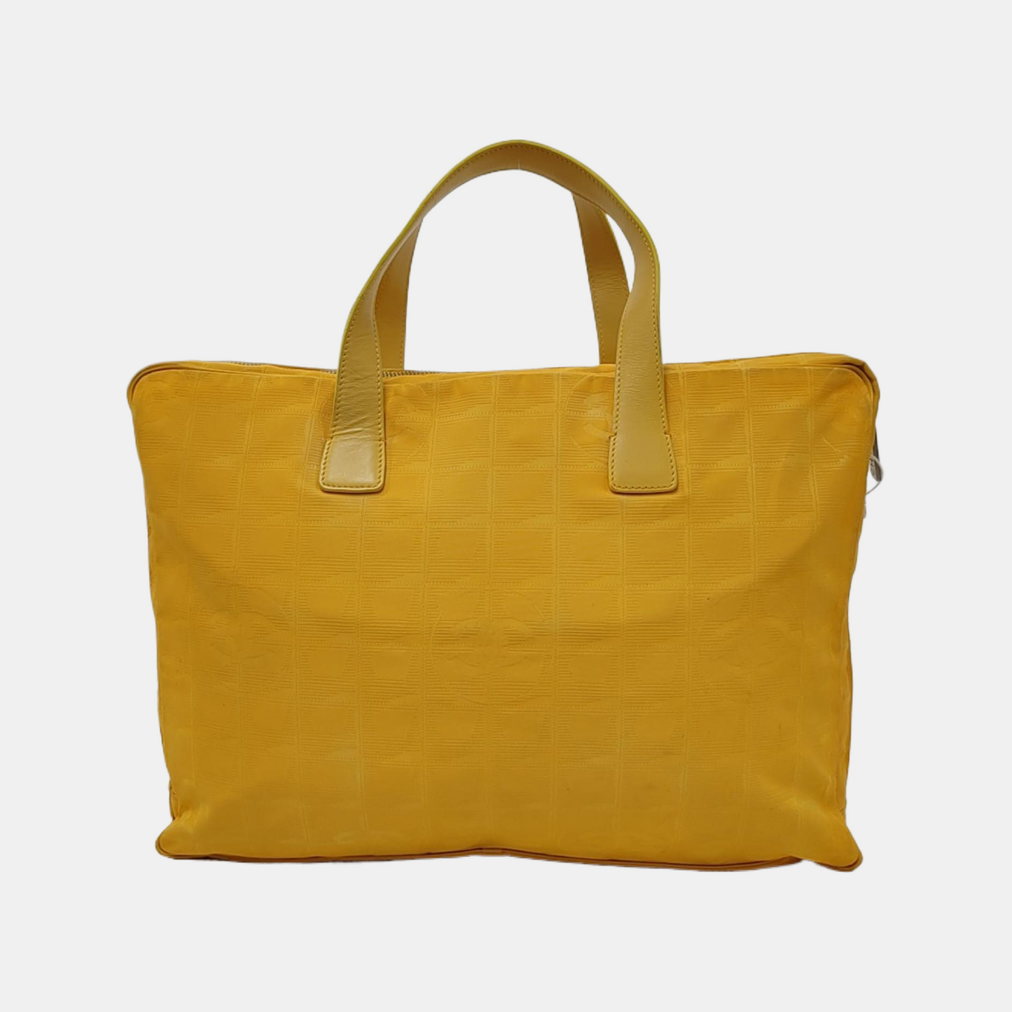 CHANEL TRAVEL LINE Yellow Canvas Ice Grid Jacquard Handbag Silver Hardware 7nan-(SKU)-948075936