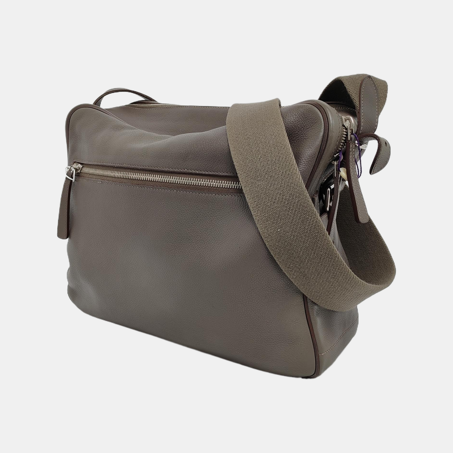 HERMÈS Hebdo Reporter Asphalt Grey Evercolor Calfskin Single Shoulder Bag Crossbody Bag Silver Hardware 🄾 Stamped-(SKU)-948246484