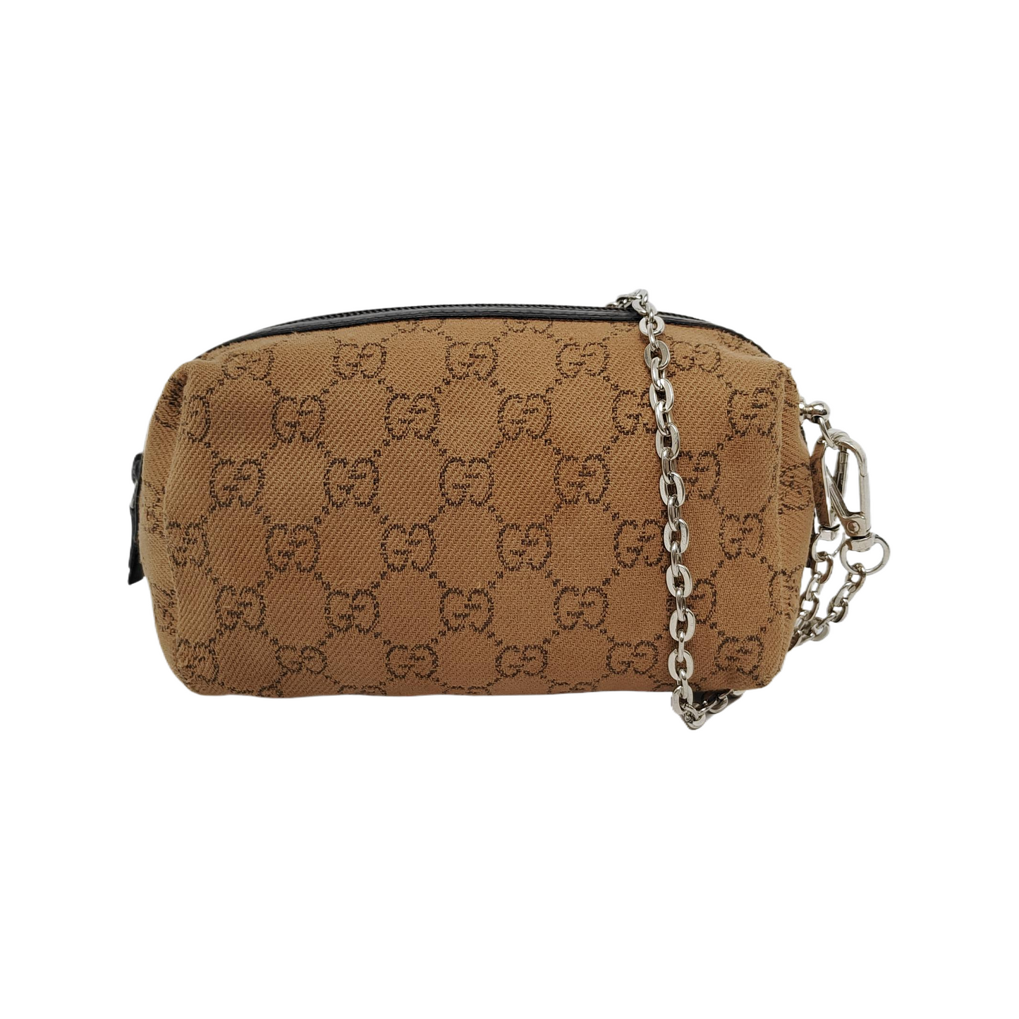 GUCCI Khaki Canvas Monogrammed Handbag Silver Hardware-(SKU)-948094258