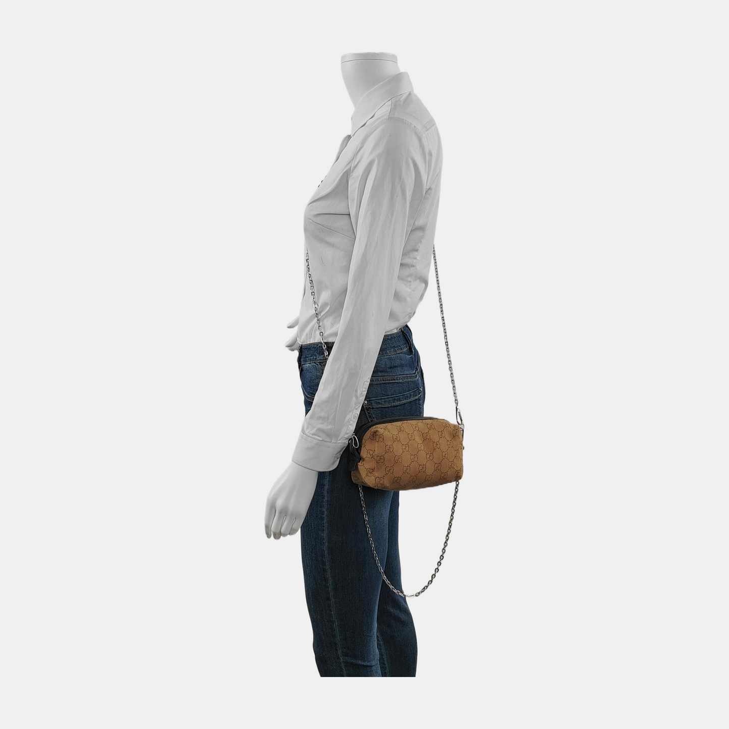 GUCCI Khaki Canvas Monogrammed Handbag Silver Hardware-(SKU)-948094258