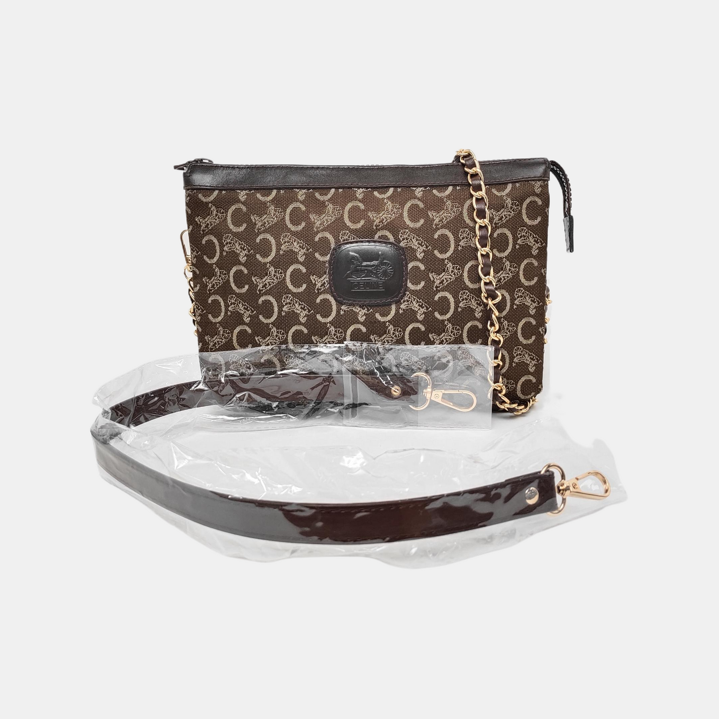 CELINE Brown Canvas Jacquard Clutch Bag Brown Hardware-(SKU)-948094176