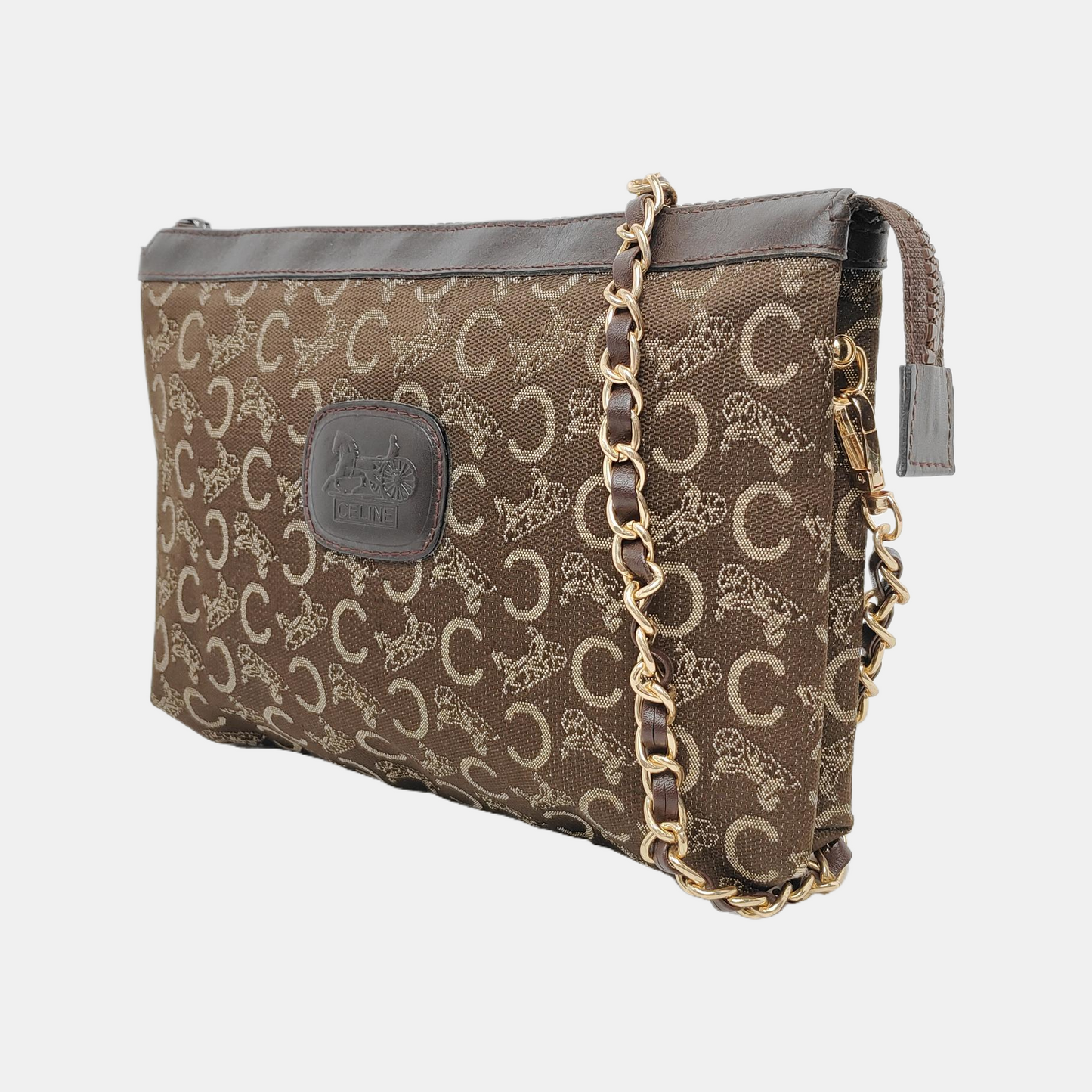 CELINE Brown Canvas Jacquard Clutch Bag Brown Hardware-(SKU)-948094176