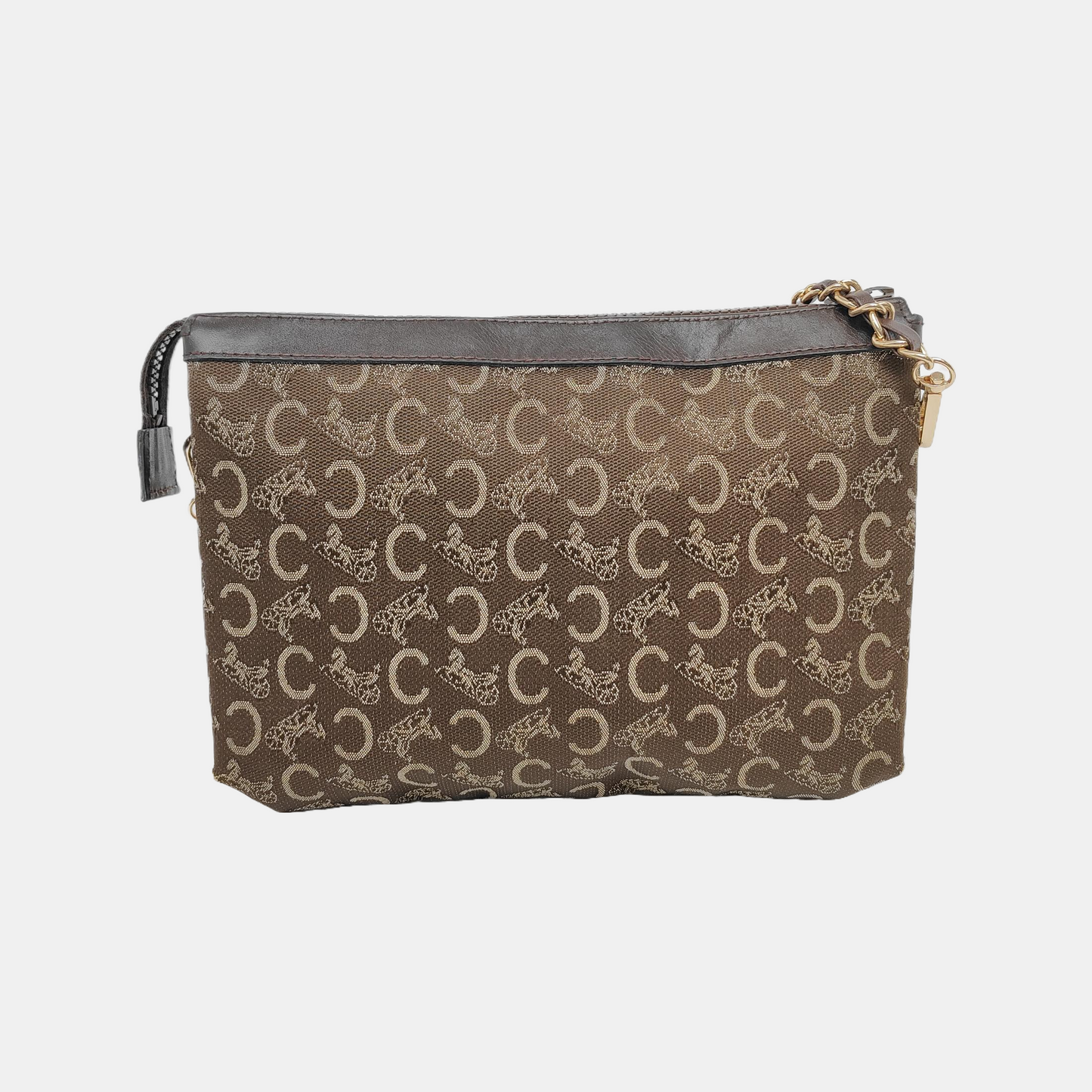 CELINE Brown Canvas Jacquard Clutch Bag Brown Hardware-(SKU)-948094176