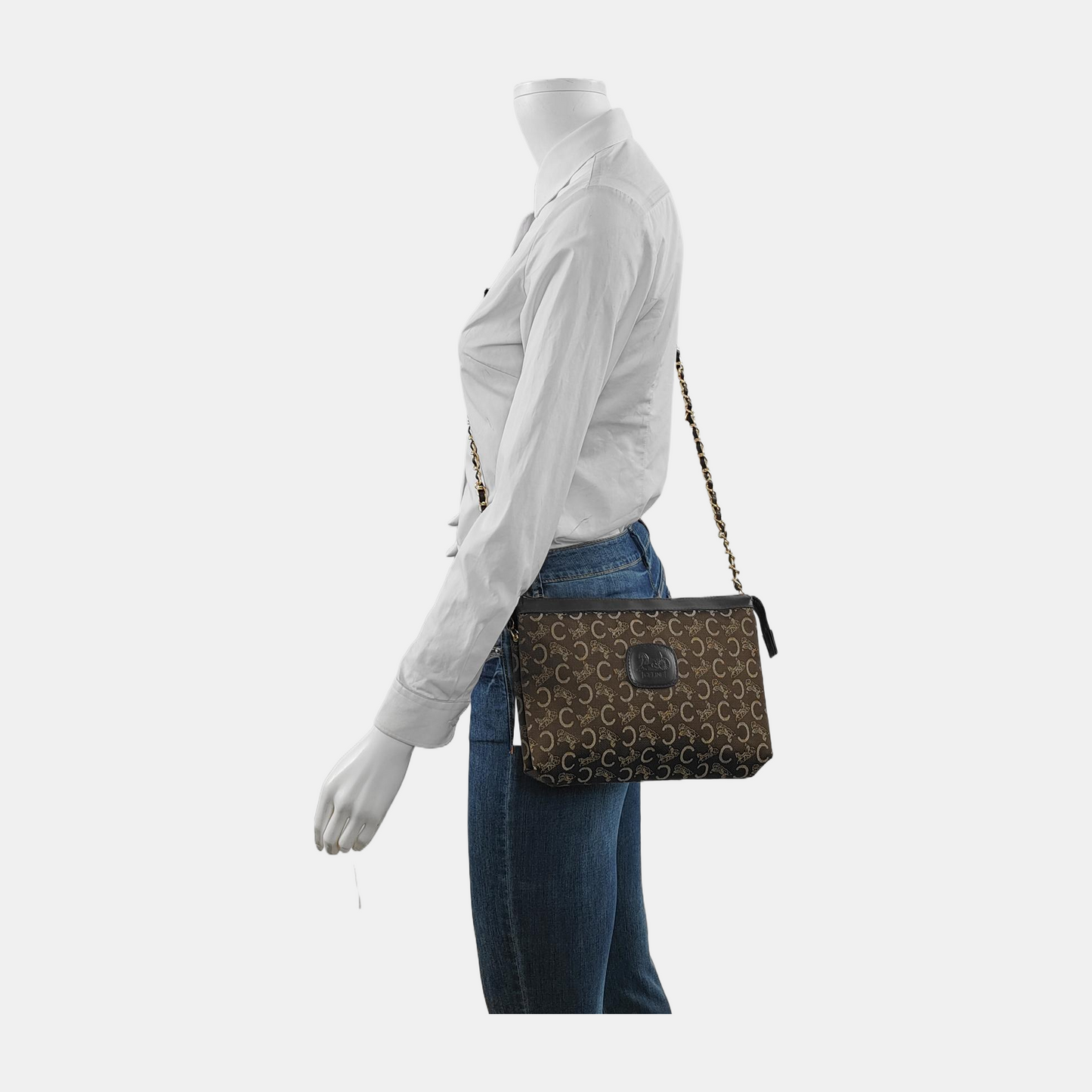 CELINE Brown Canvas Jacquard Clutch Bag Brown Hardware-(SKU)-948094176